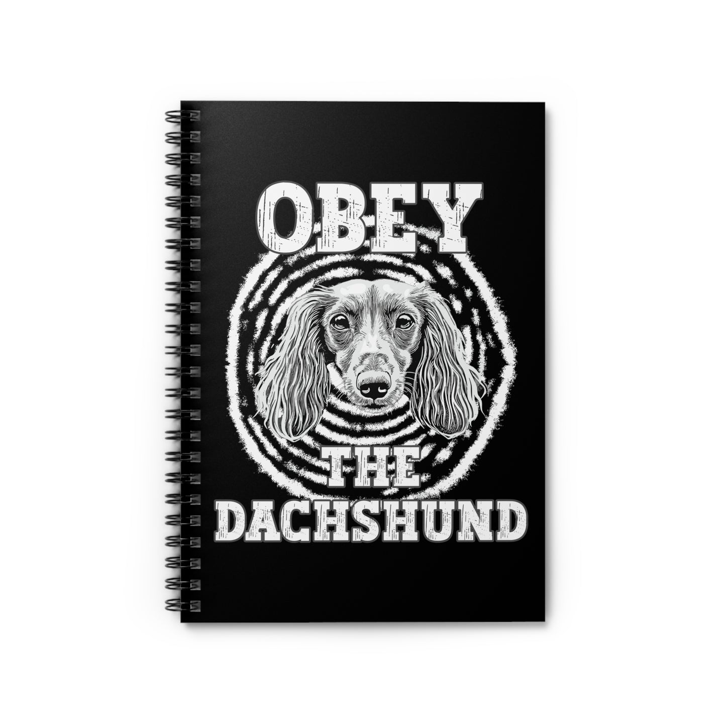 "Obey" Long-Haired Dachshund Ruled Line Spiral Notebook