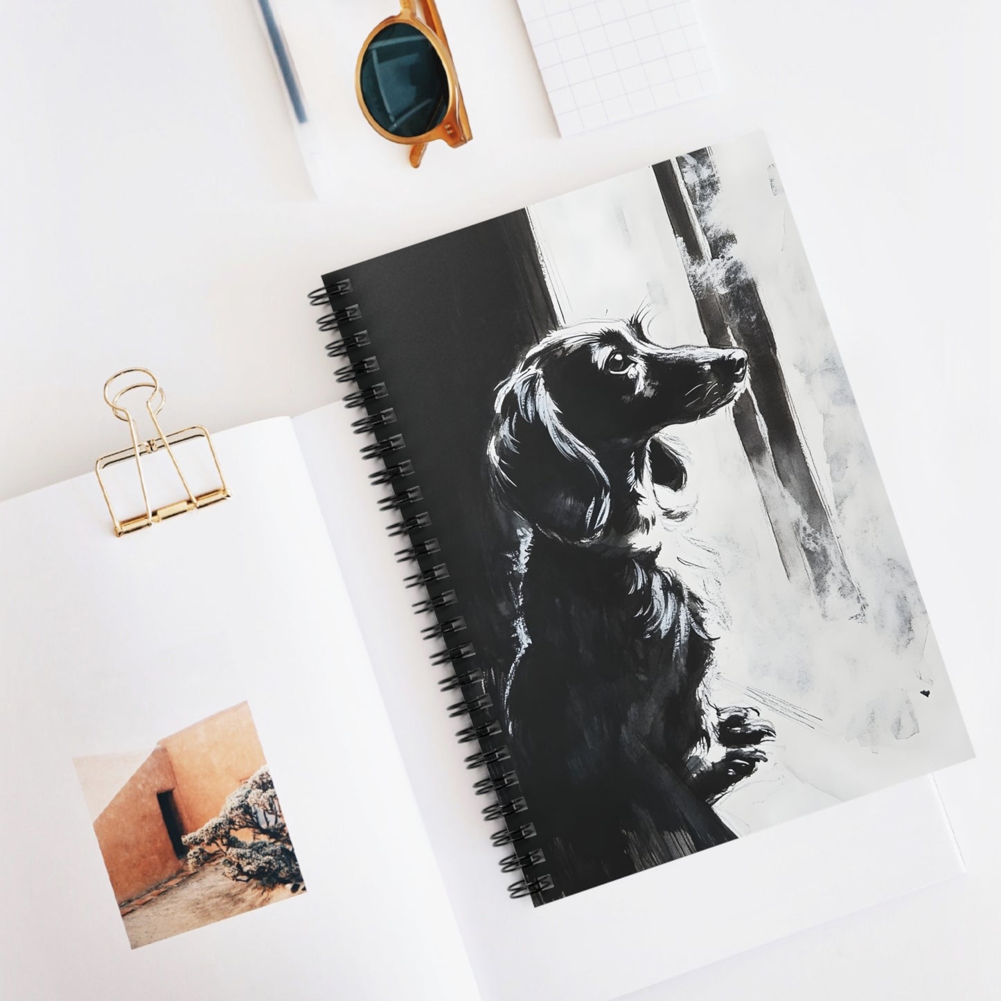 "Window Pane" Long-Haired Dachshund Ruled Line Spiral Notebook