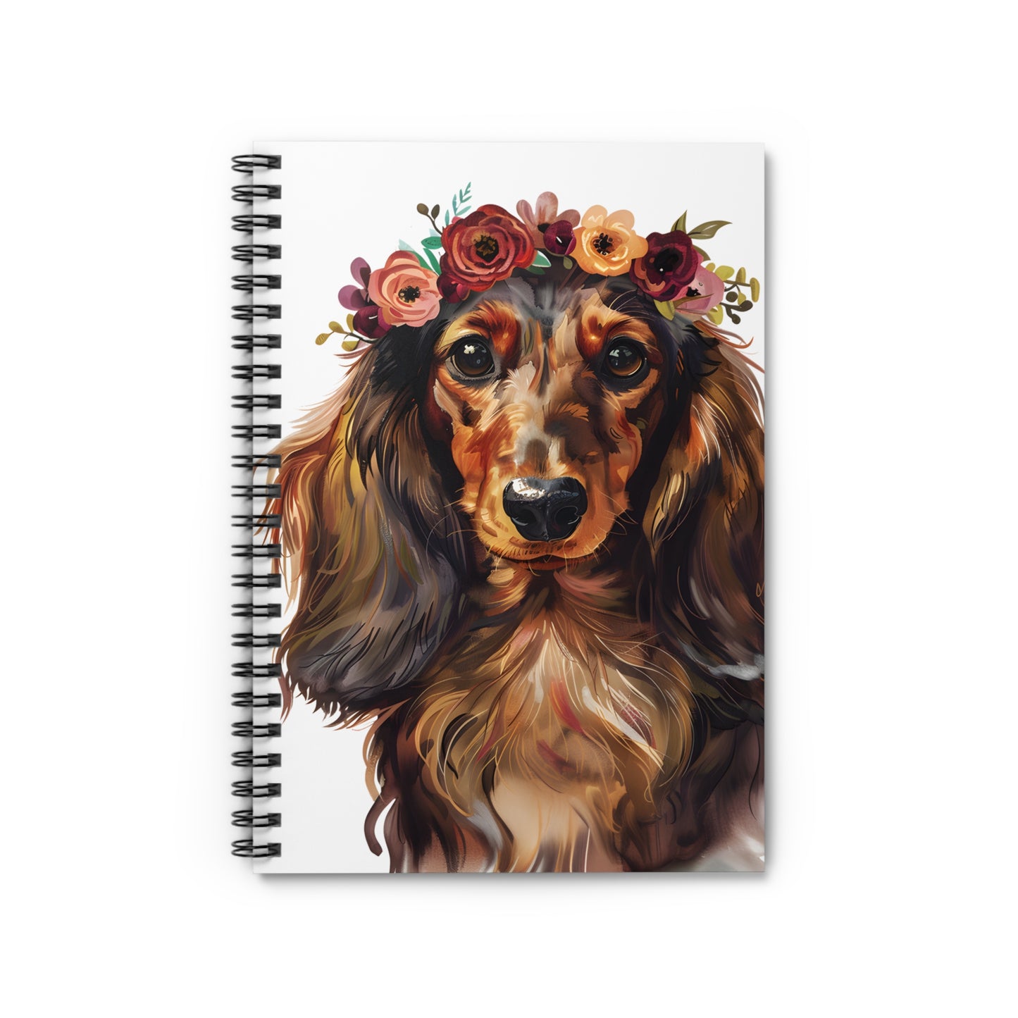 "Rubies" Red Long-Haired Dachshund Ruled Line Spiral Notebook