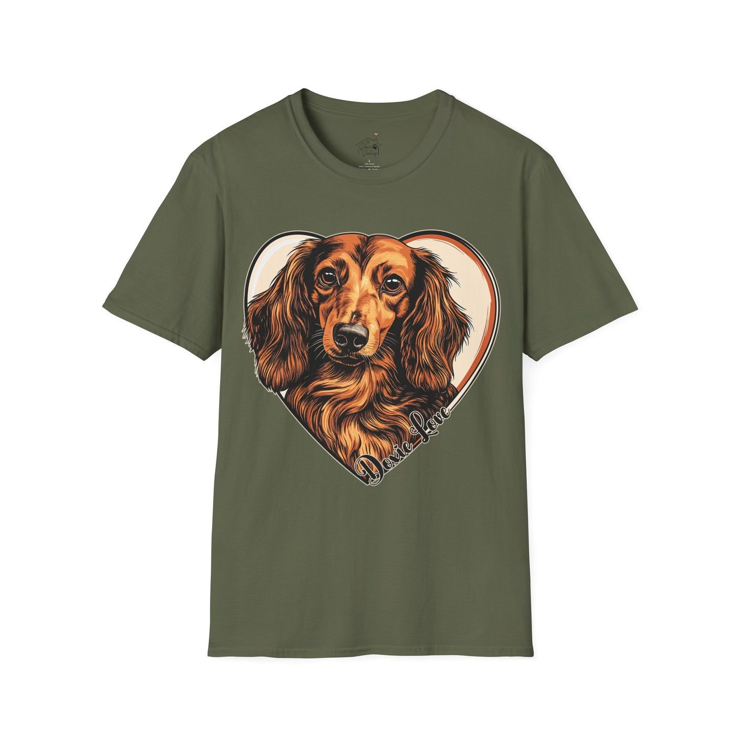 "Doxie Love" Red/Tan Long-Haired Dachshund Unisex Softstyle T-Shirt