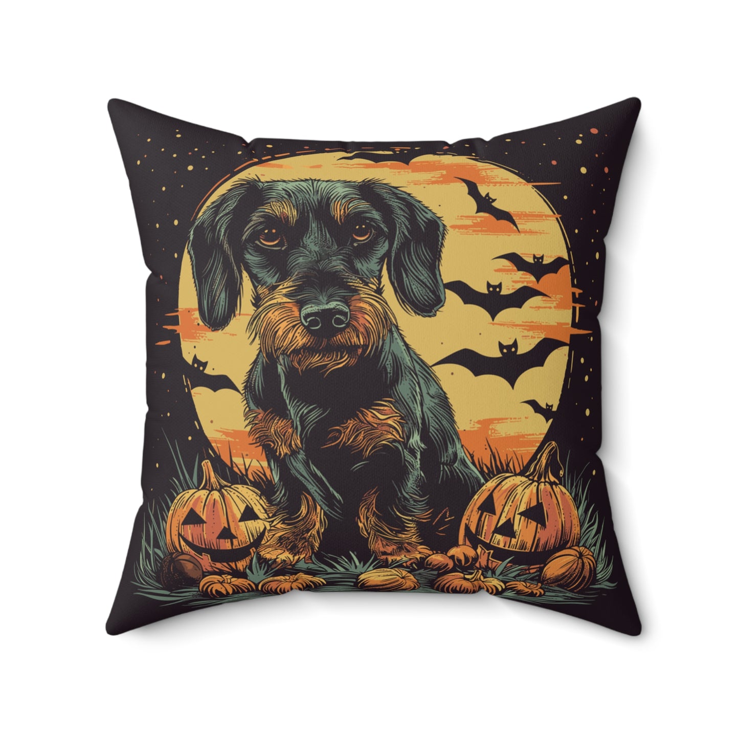 #38 Halloween Inspired Wire-Haired Dachshund Throw Pillow