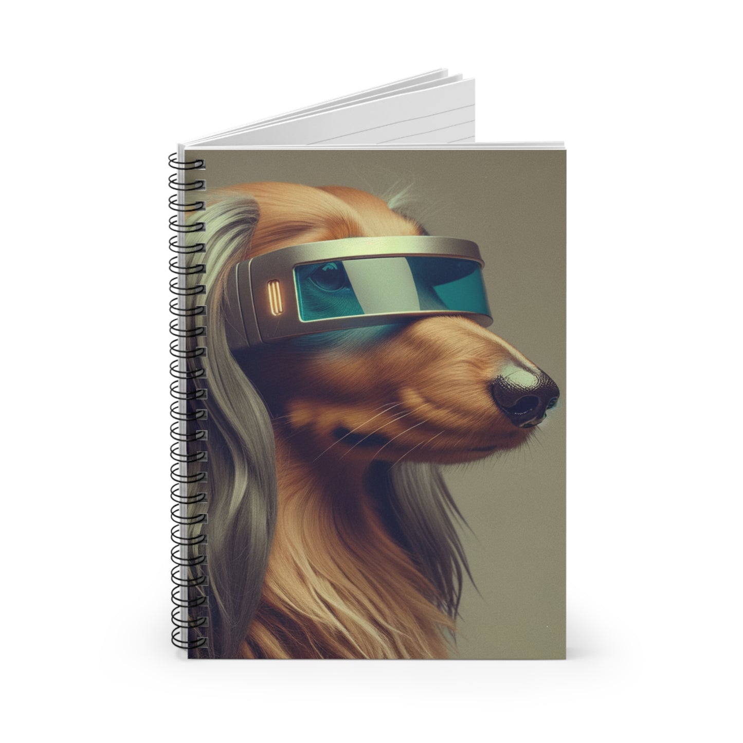 "Rovertron 3000" Tan Long-Haired Dachshund Ruled Line Spiral Notebook