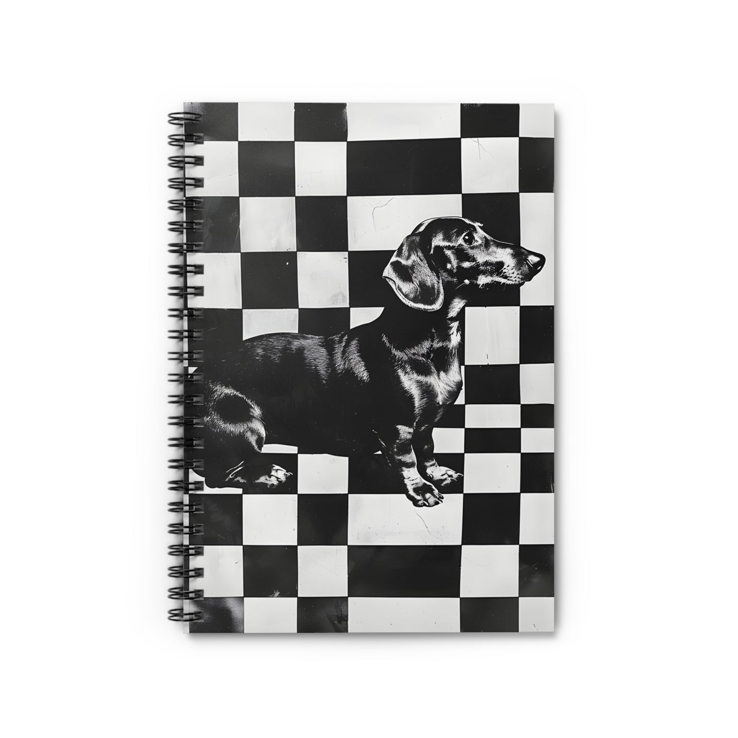 "Chequerboard" Black & Tan Dachshund Ruled Line Spiral Notebook