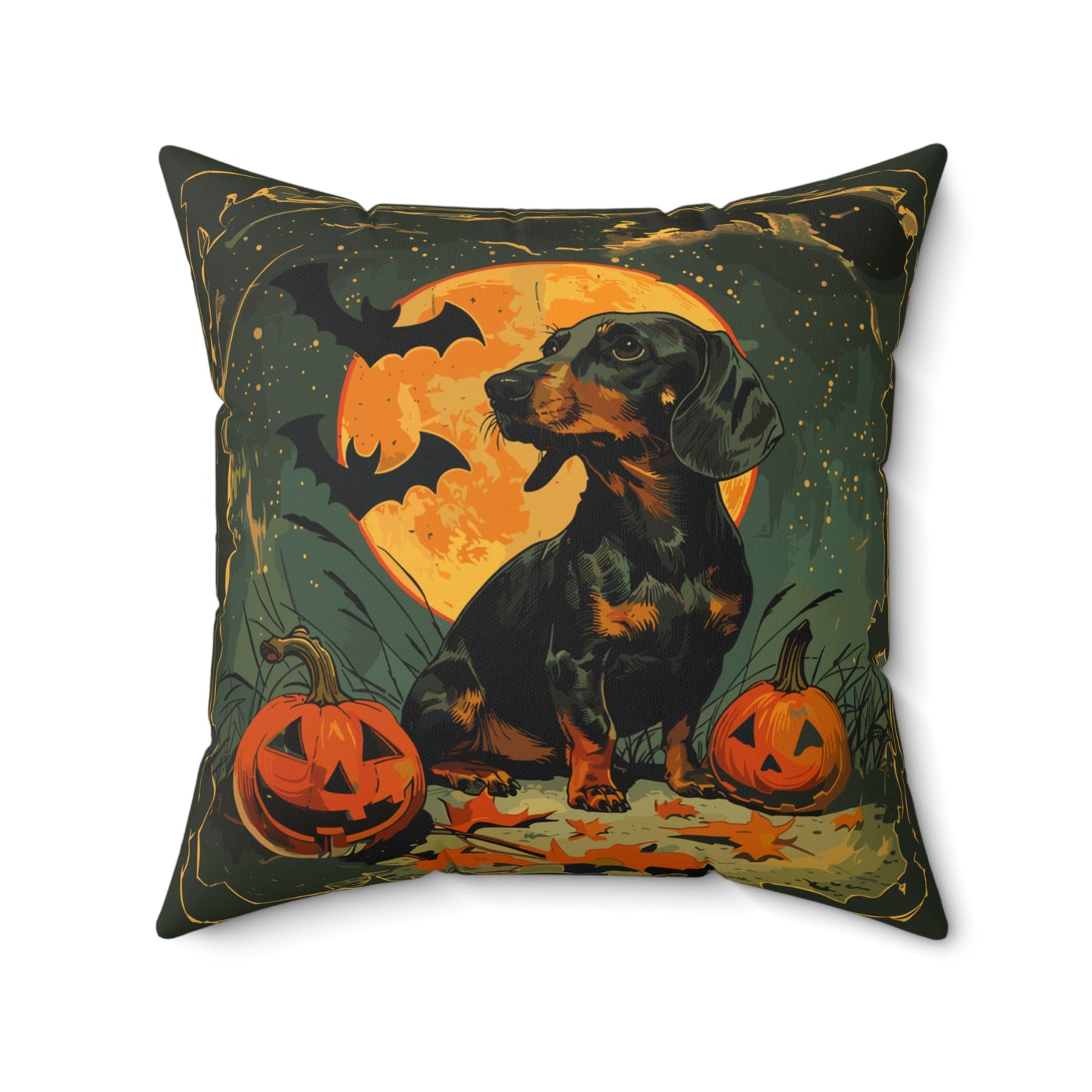 #8 Halloween Inspired Black & Tan Smooth-Haired Dachshund Throw Pillow