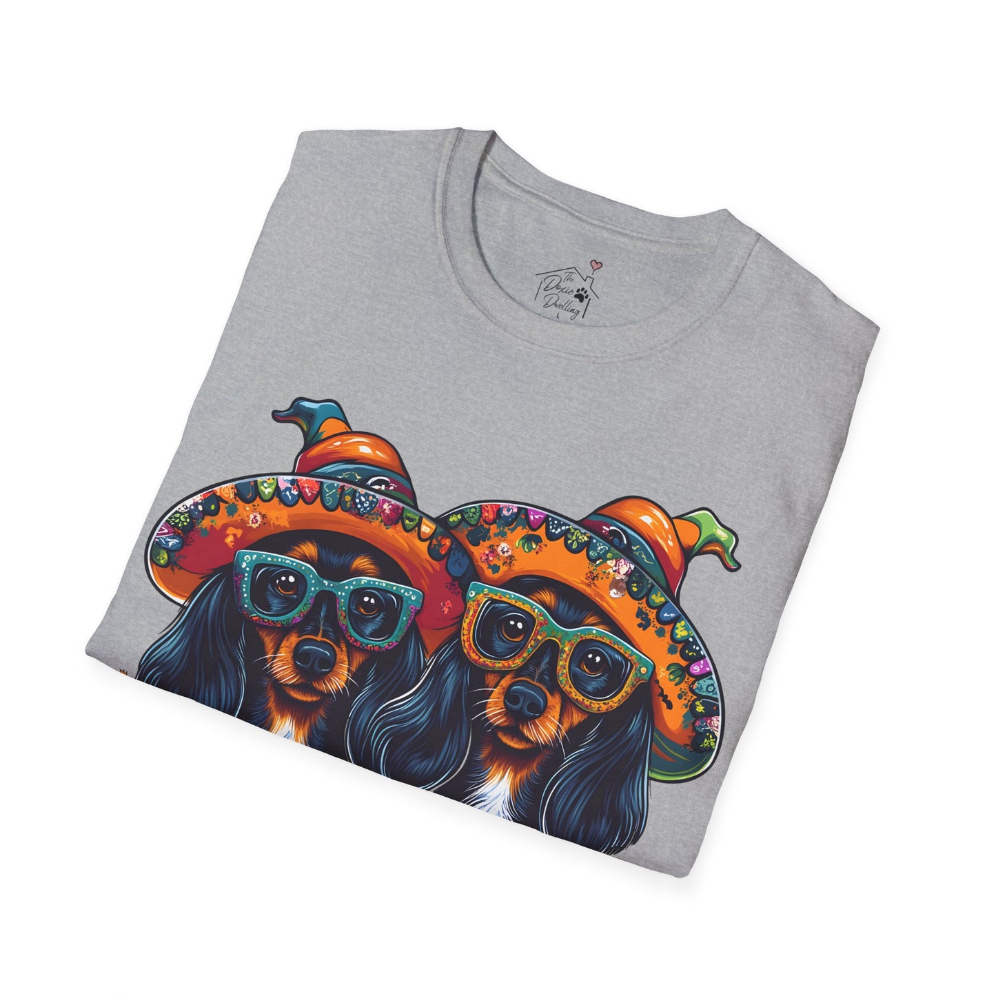 "We Like To Party" Black and Tan Long-Haired Dachshund Halloween Unisex Softstyle T-Shirt