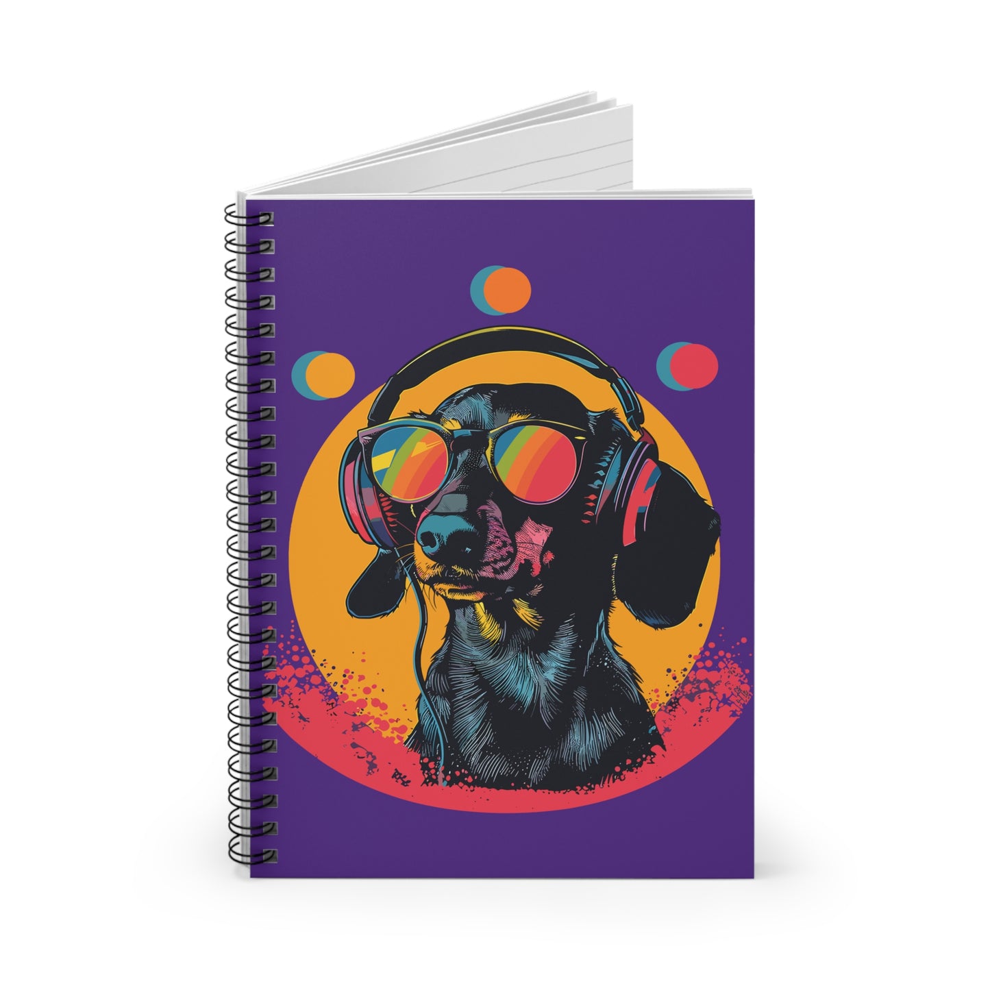 "Groove On" Black & Tan Smooth-Haired Dachshund Ruled Line Spiral Notebook