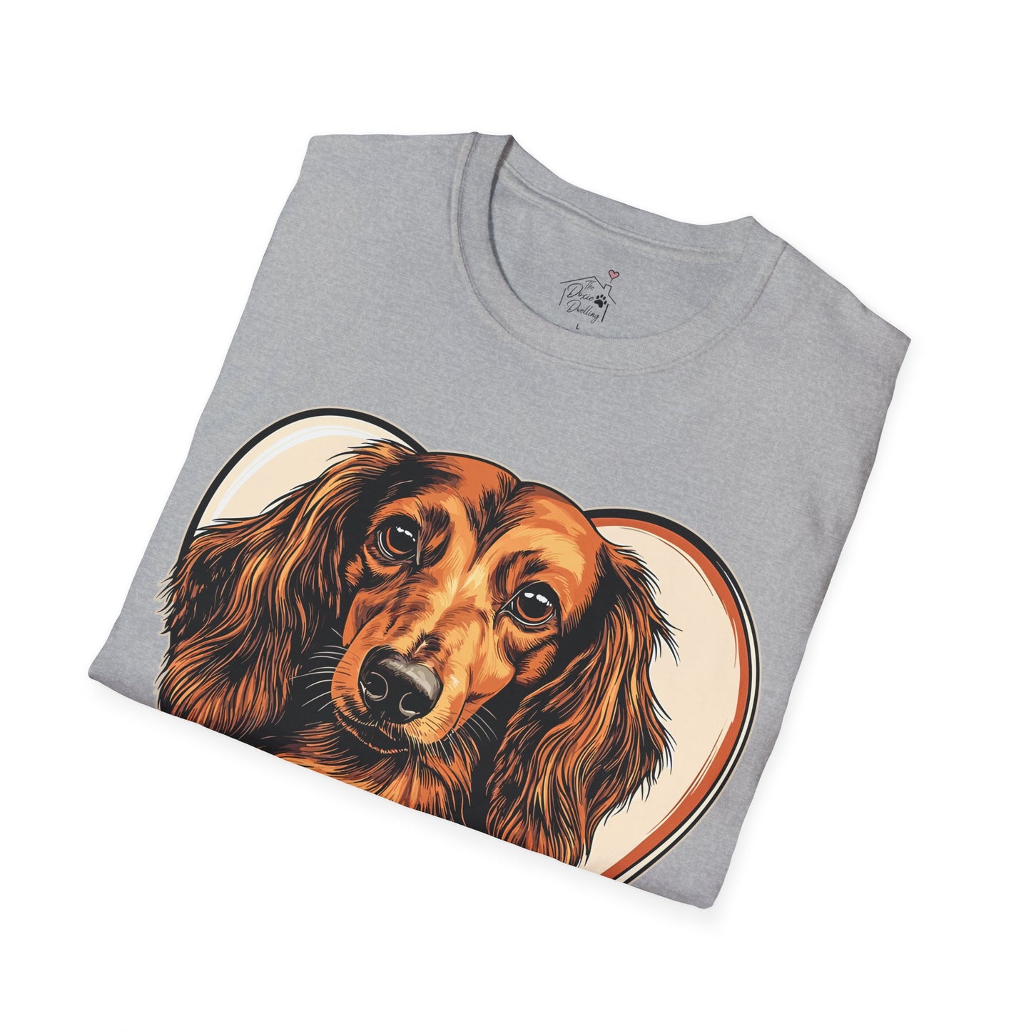 "Doxie Love" Red/Tan Long-Haired Dachshund Unisex Softstyle T-Shirt