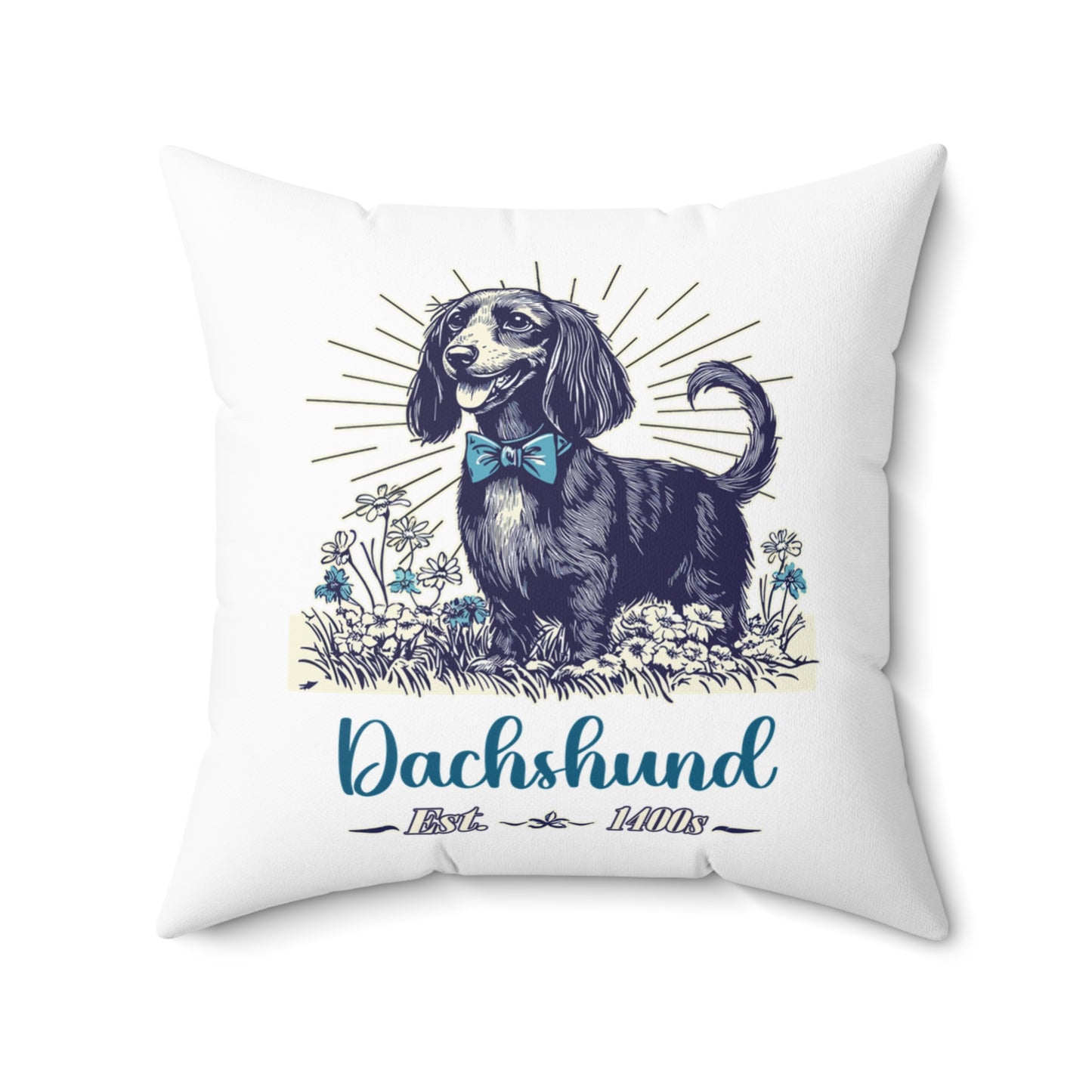 "Circa" Long-Haired Dachshund Square Throw Pillow