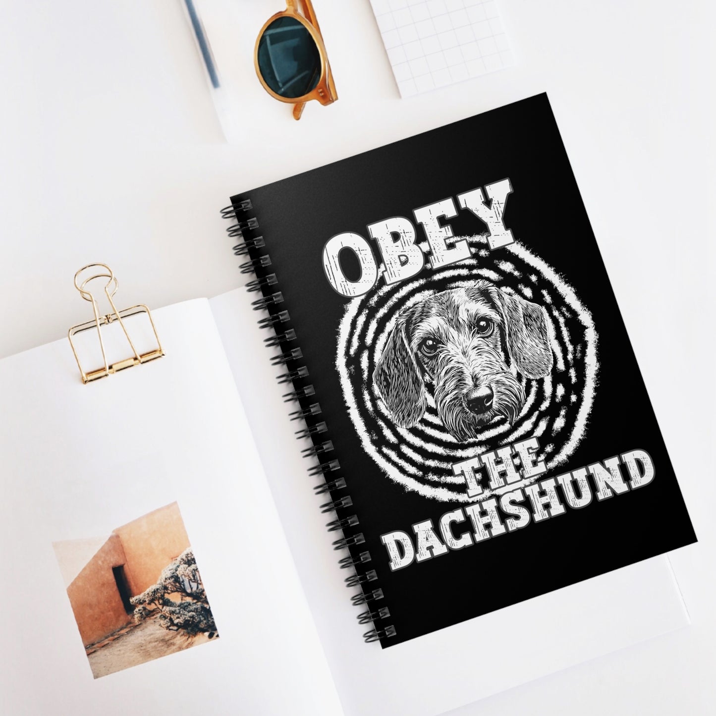 "Obey" Wire-Haired Dachshund Ruled Line Spiral Notebook