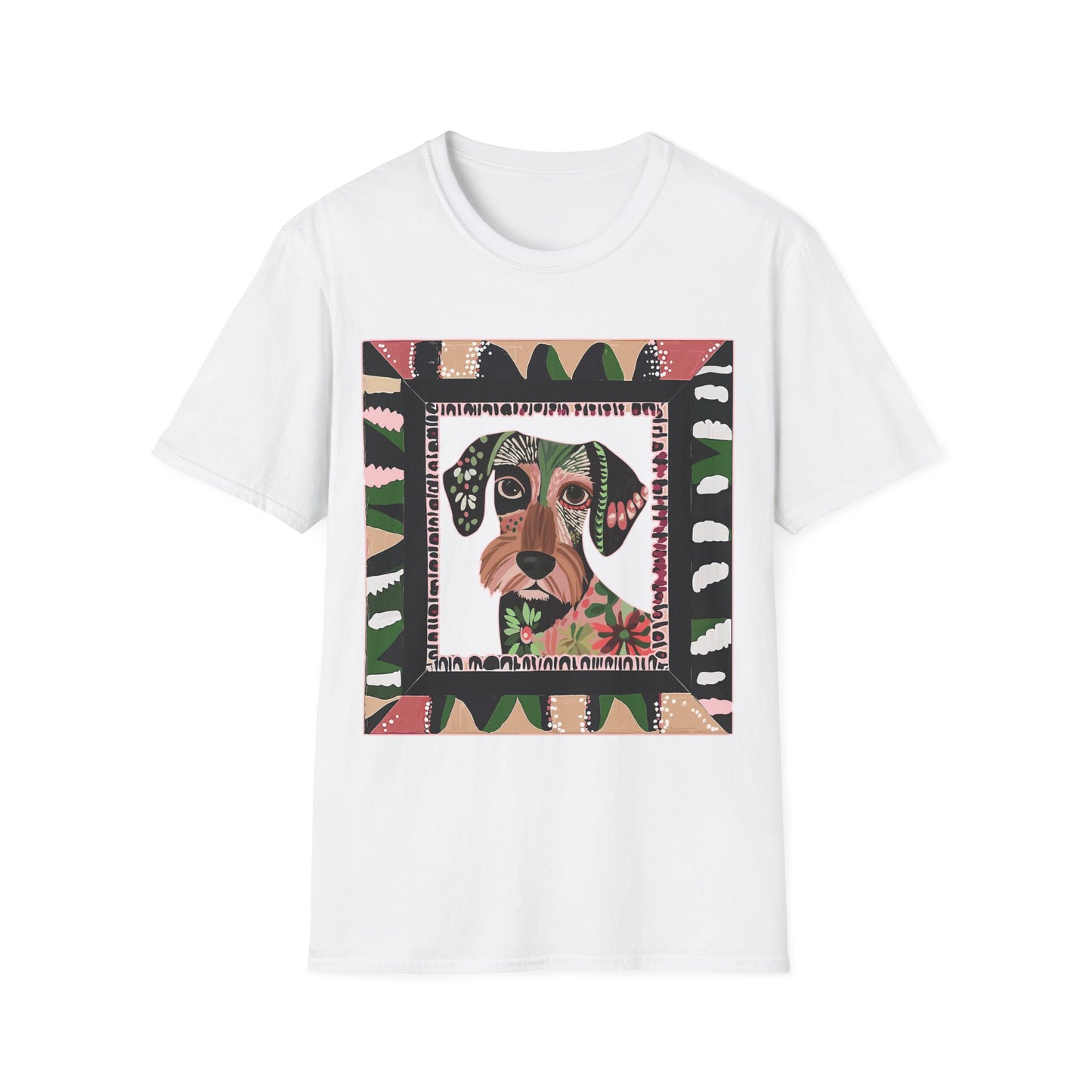 "Wired Wacky Frame" Wire-Haired Dachshund Unisex Softstyle T-Shirt