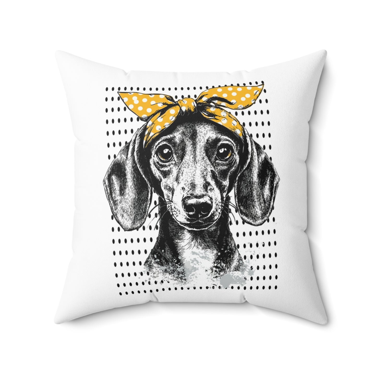 "Let's Polka!" Tan Smooth-Haired Dachshund Square Throw Pillow