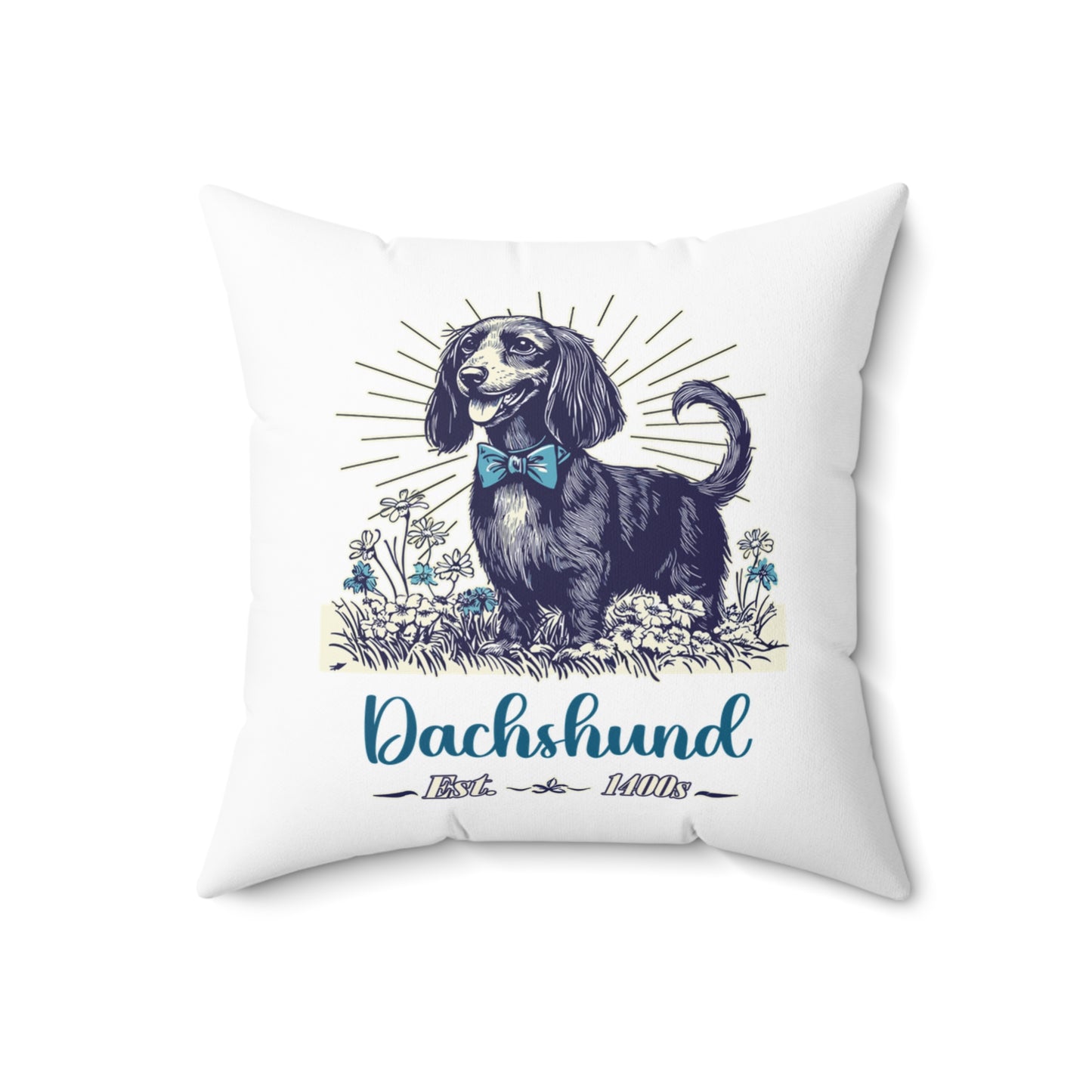 "Circa" Long-Haired Dachshund Square Throw Pillow