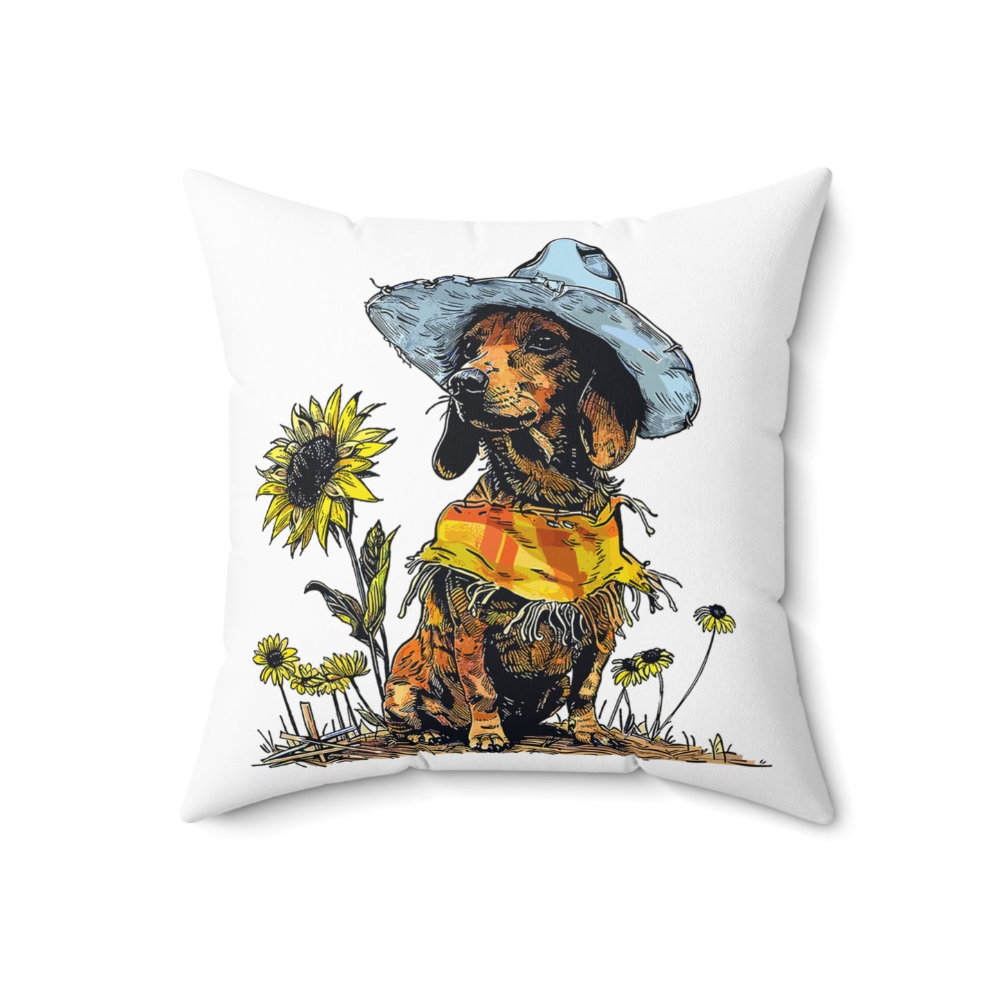 "Sunflowers" Smooth-Haired Dachshund Square Throw Pillow
