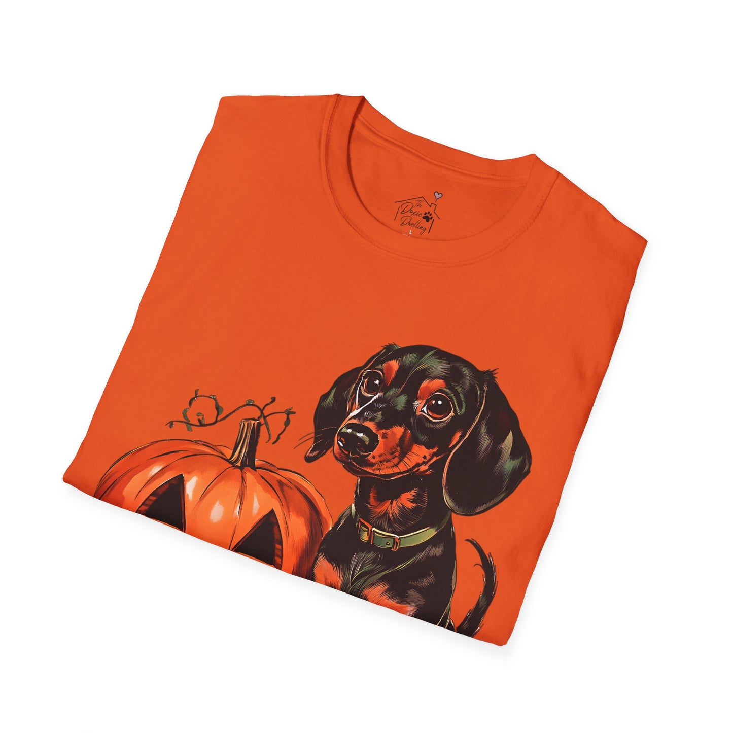 "Season's Greetings" Black and Tan Smooth-Haired Dachshund Halloween Unisex Softstyle T-Shirt