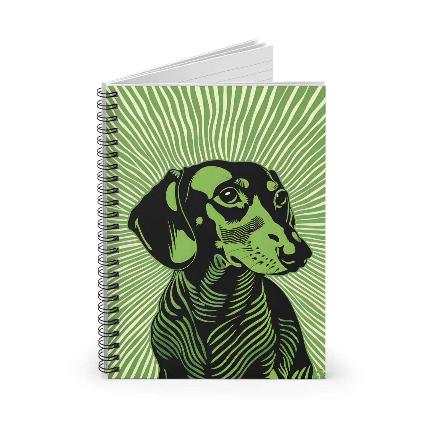 "Lime Burst" Black & Tan Smooth-Haired Dachshund Ruled Line Spiral Notebook