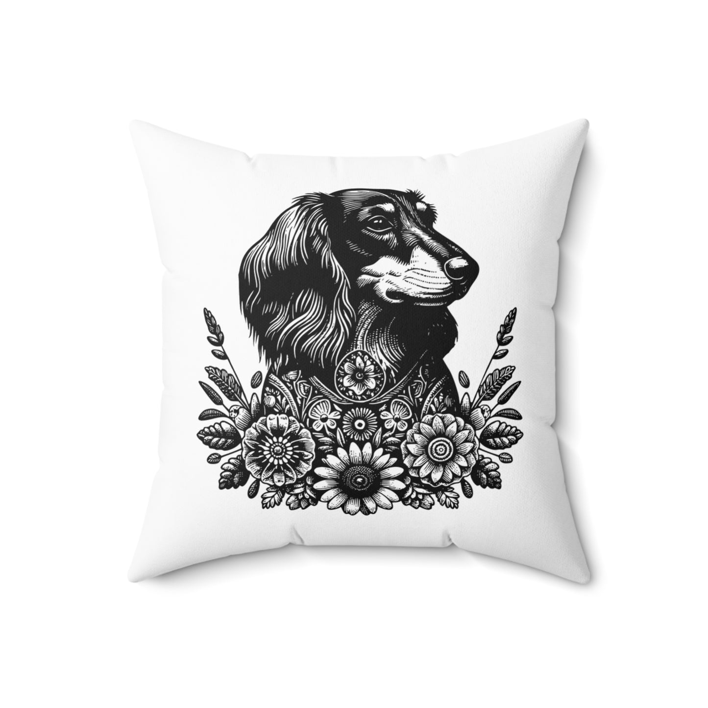 "Long Flora Throat" Long-Haired Dachshund Square Throw Pillow