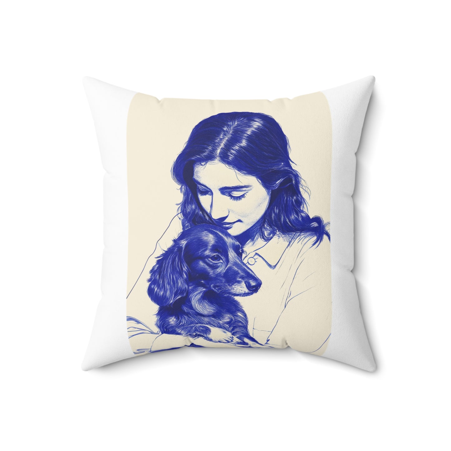 "Girl and Her Dachshund" Long-Haired Dachshund Square Throw Pillow