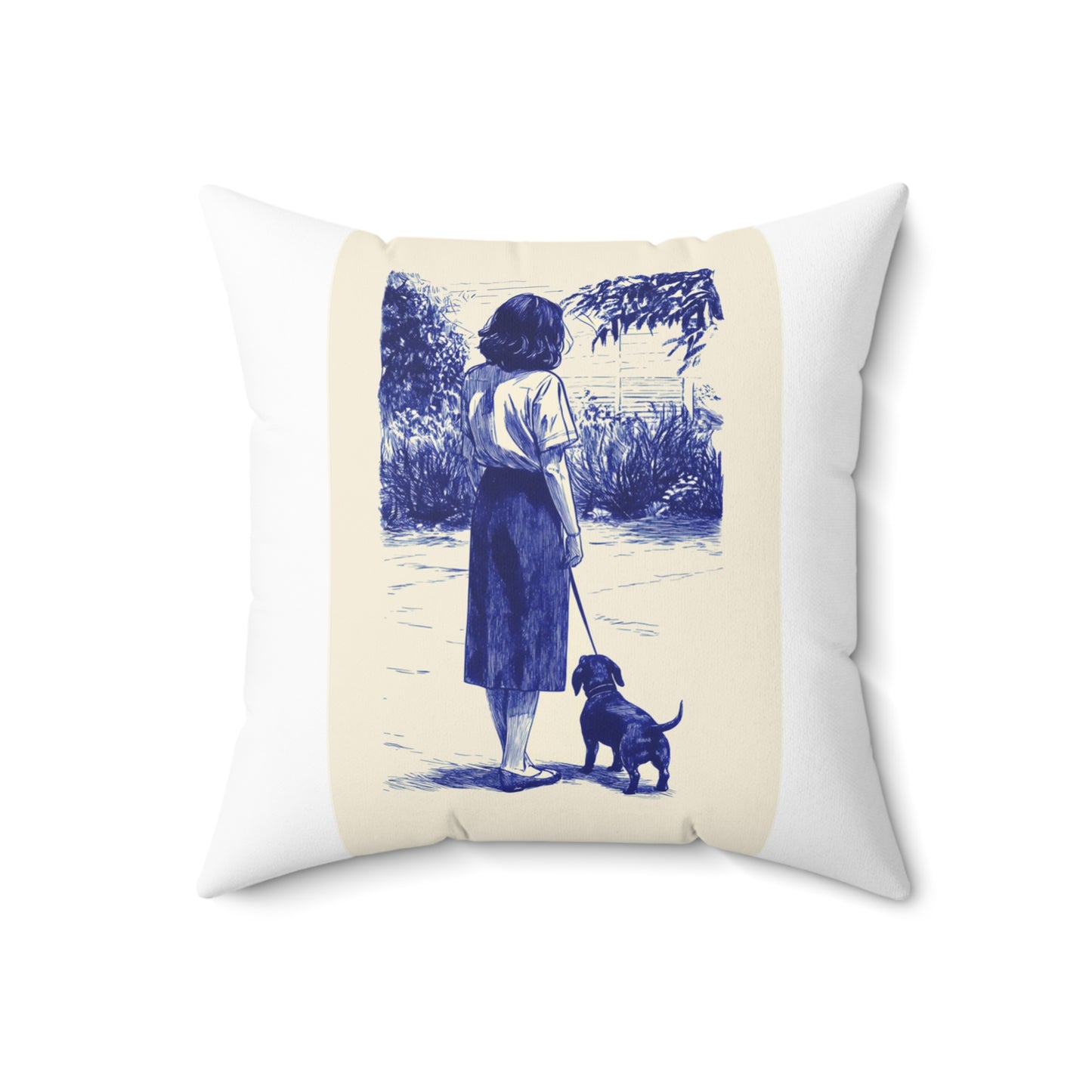 "Afternoon Walk" Smooth-Haired Dachshund Square Throw Pillow