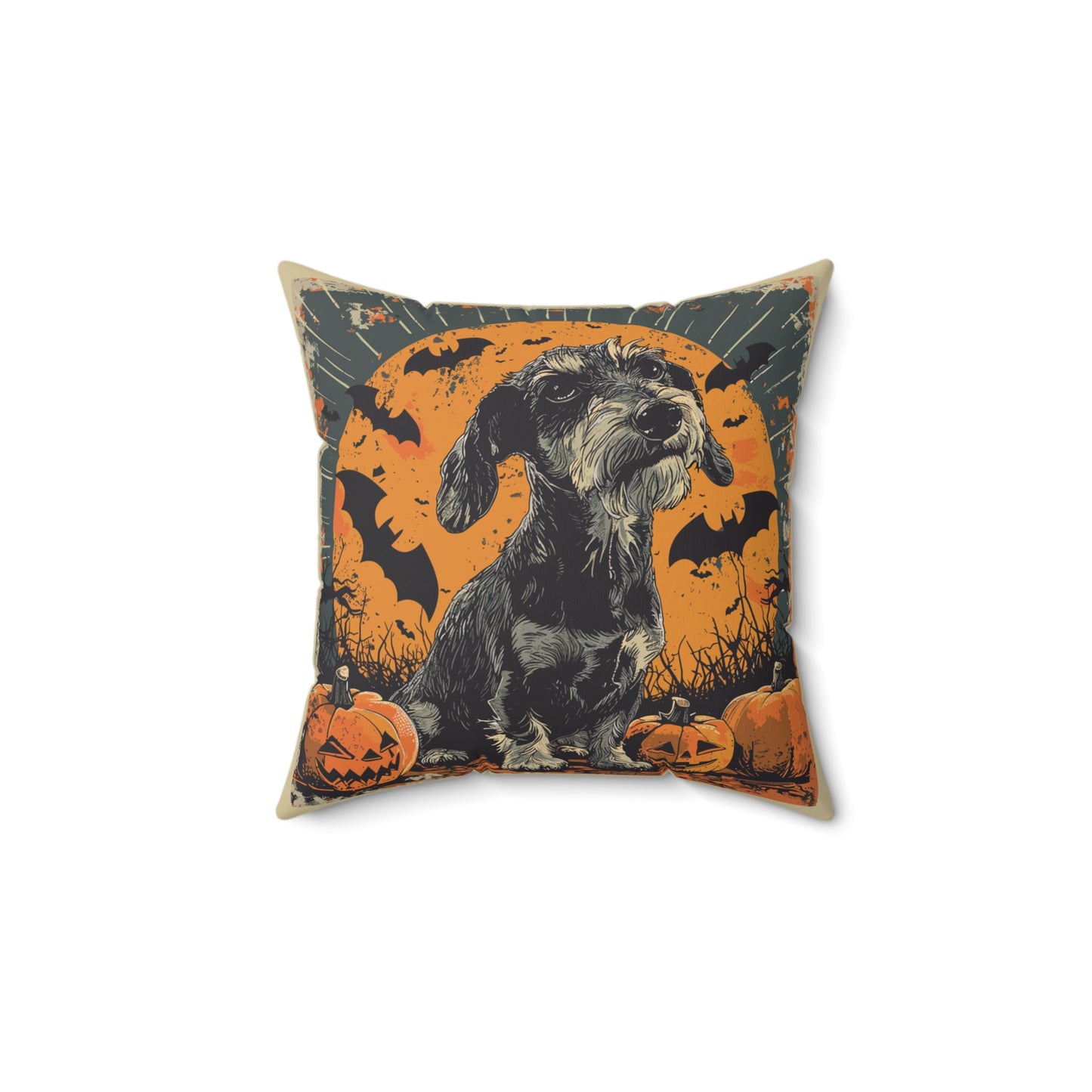 #35 Halloween Inspired Wire-Haired Dachshund Throw Pillow