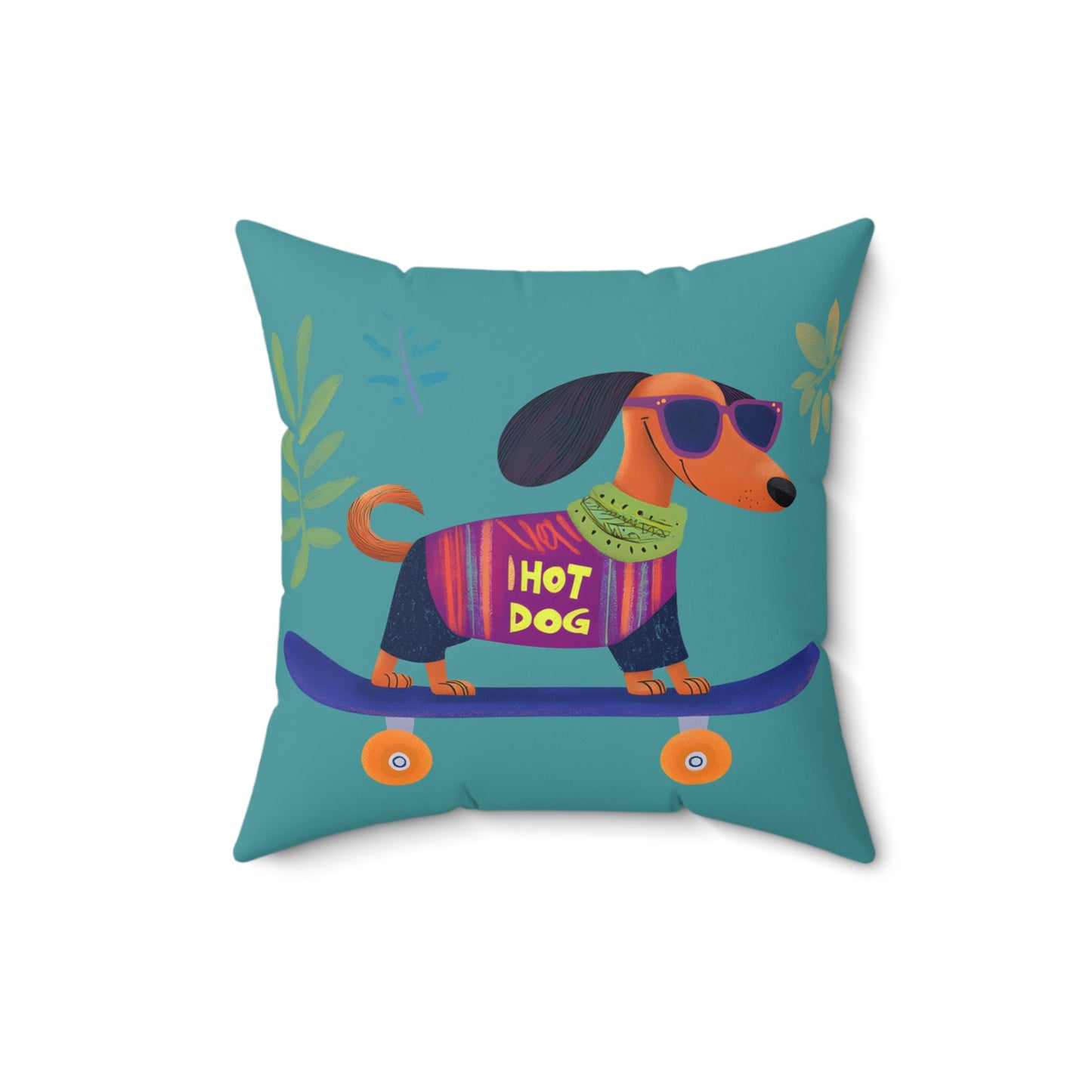 "Hot Dog" Smooth-Haired Dachshund Square Throw Pillow