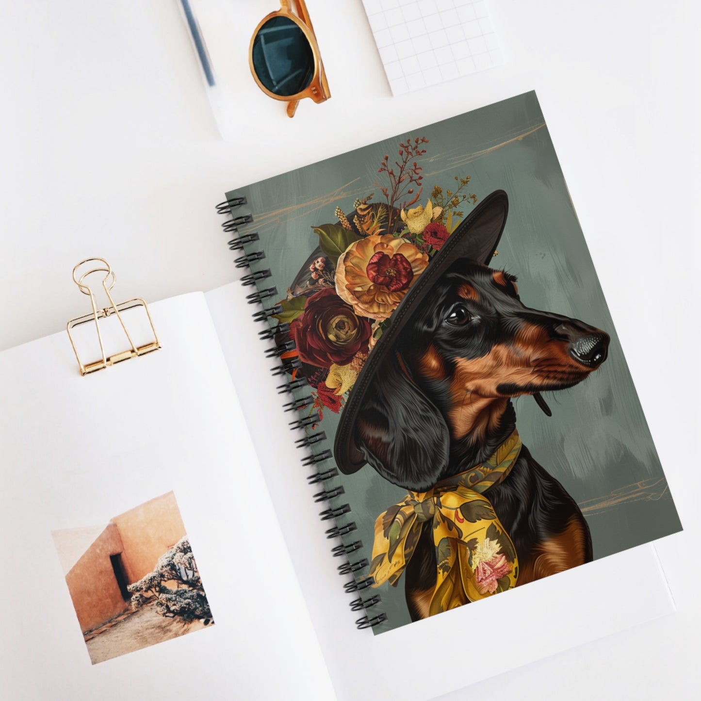 "Fancy Day Out" Black & Tan Smooth-Haired Dachshund Ruled Line Spiral Notebook