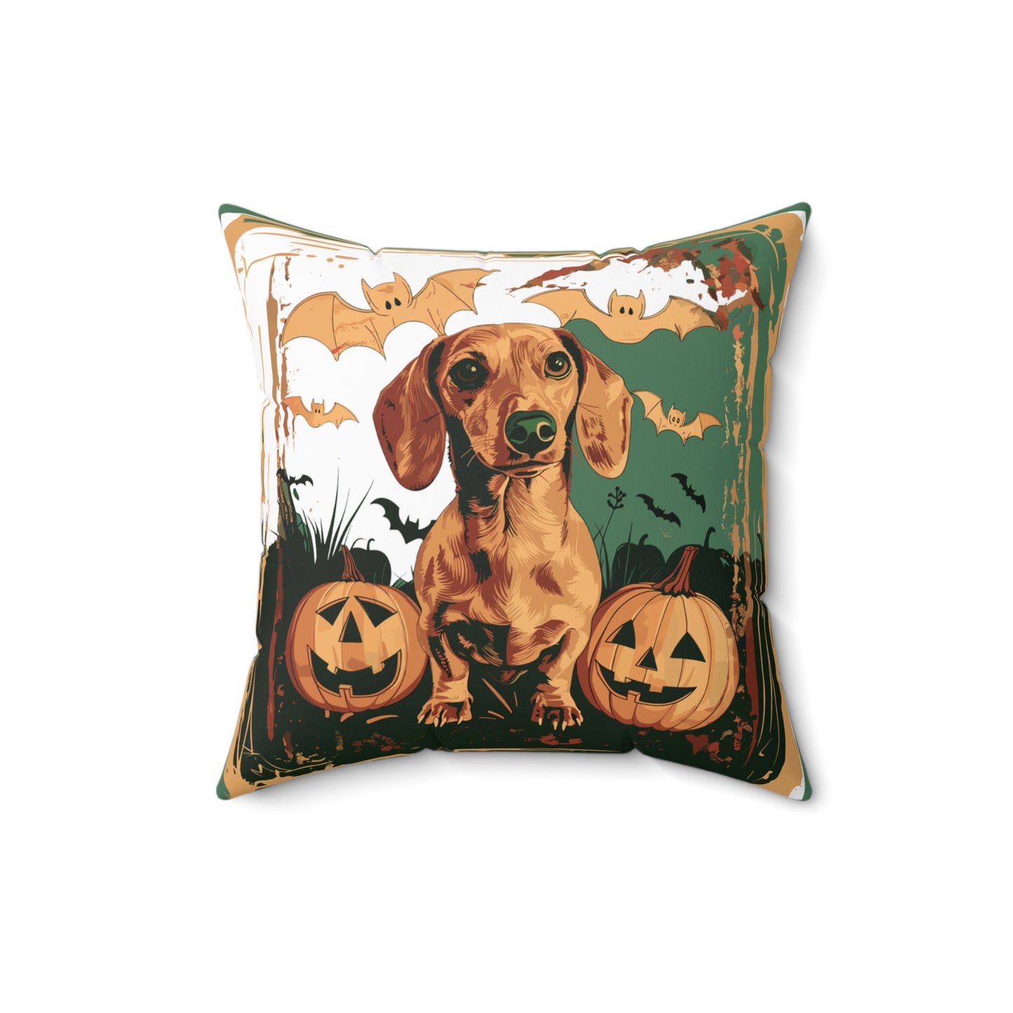 #6 Halloween Inspired Tan Smooth-Haired Dachshund Throw Pillow