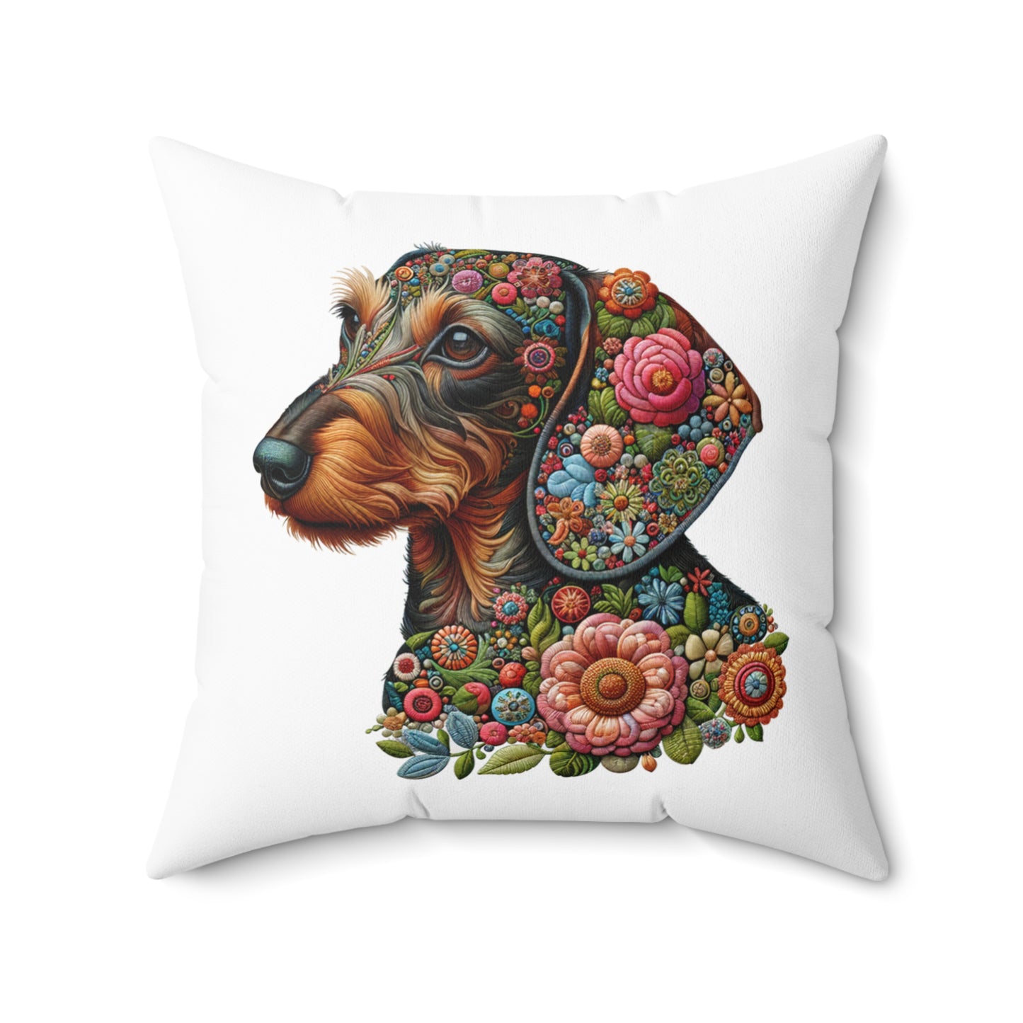 "Threads" Wire-Haired Dachshund Square Throw Pillow