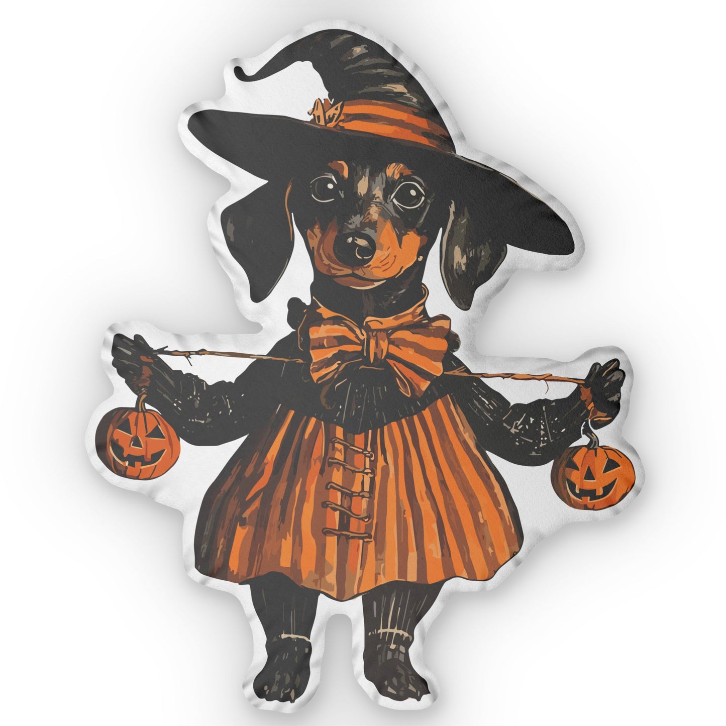 #11 Vintage Halloween Inspired Black & Tan Smooth-Haired Dachshund Custom Shaped Pillow