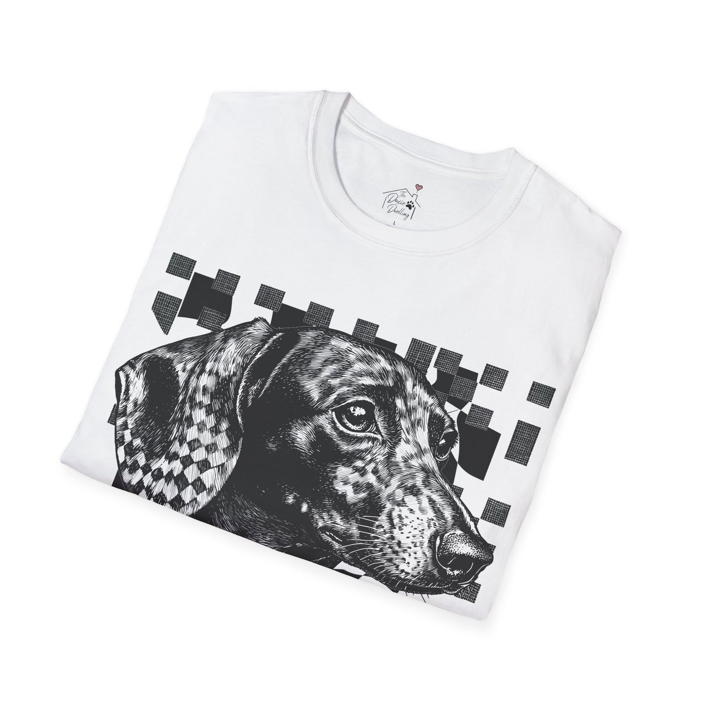 "Smooth Checked" Black & Tan Smooth-Haired Dachshund Unisex Softstyle T-Shirt