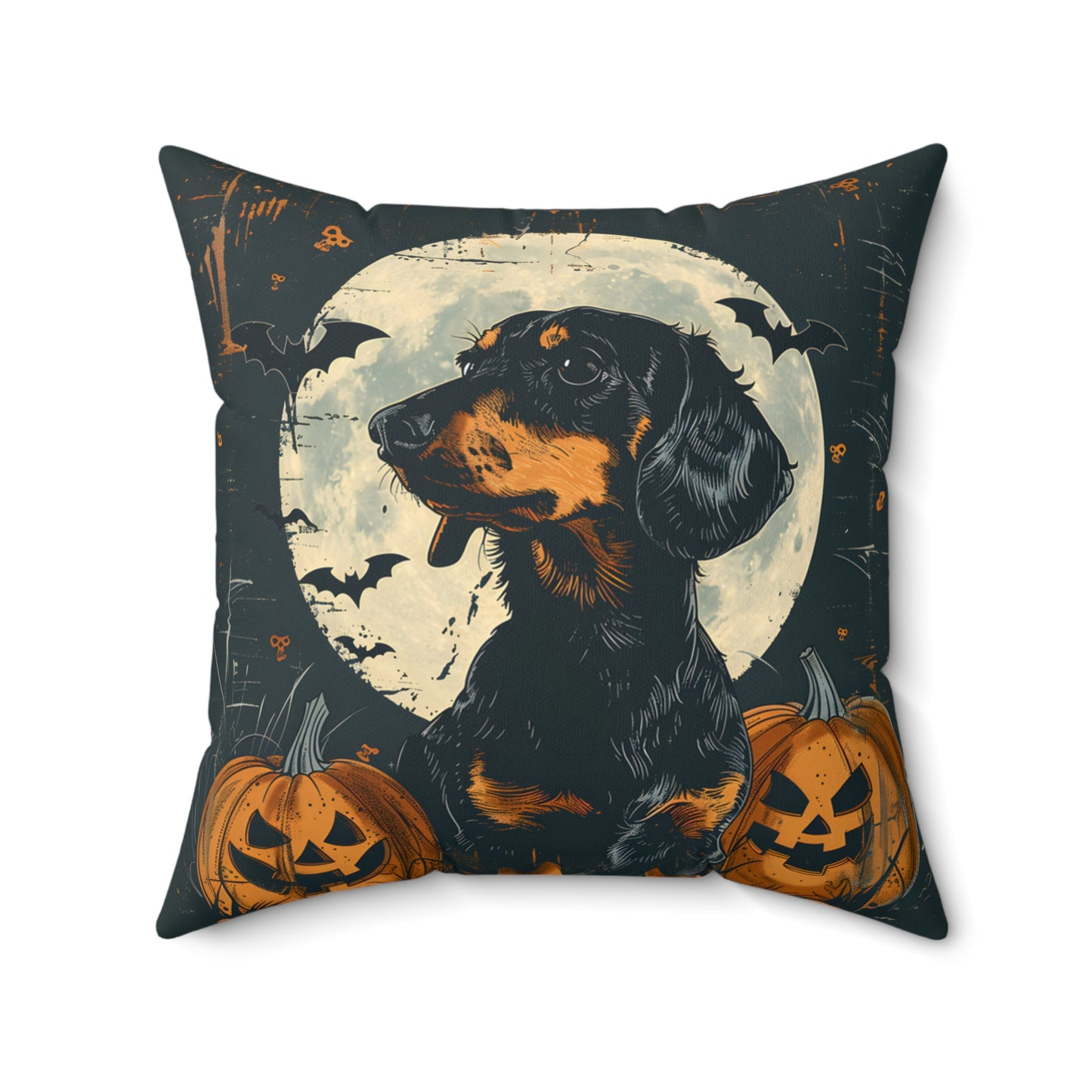 #10 Halloween Inspired Black & Tan Smooth-Haired Dachshund Throw Pillow