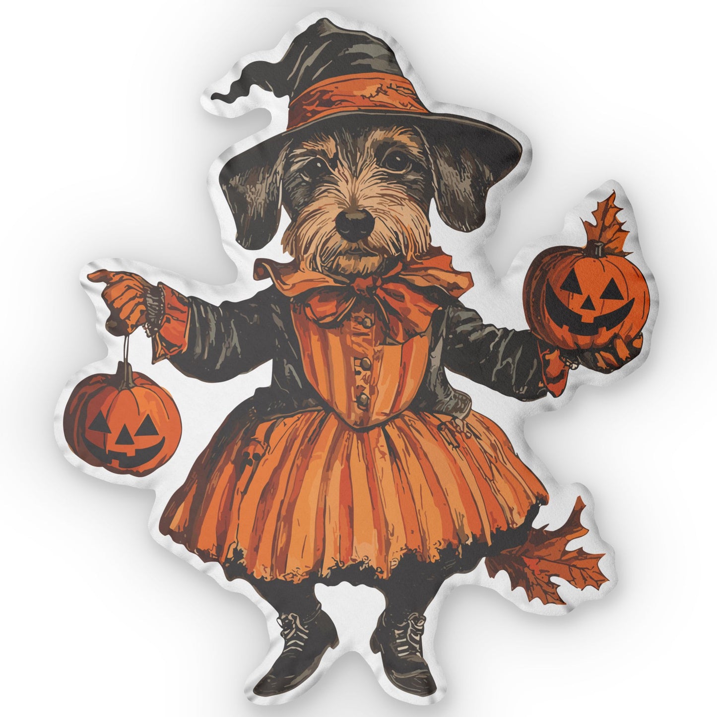 #30 Vintage Halloween Inspired Wire-Haired Dachshund Custom Shaped Pillow