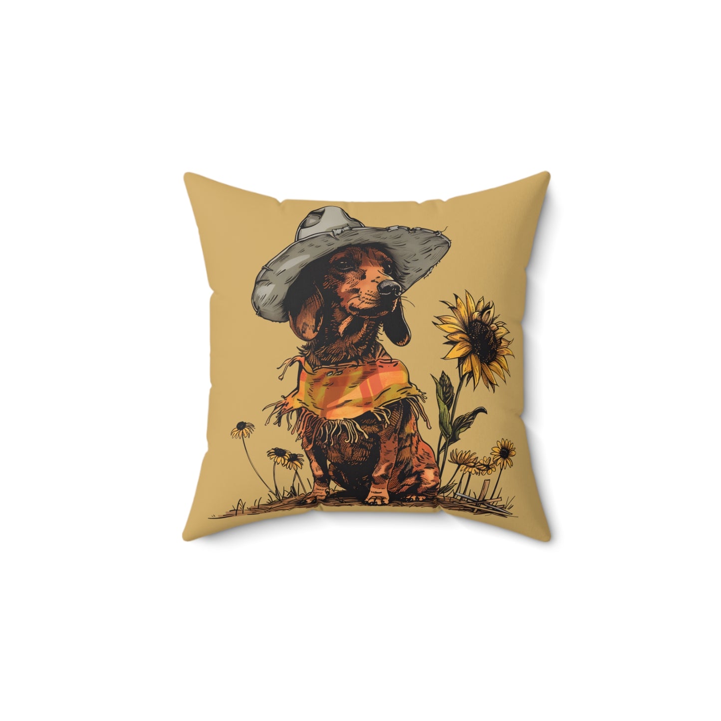 #6 Autumn Inspired Tan Smooth-Haired Dachshund Throw Pillow
