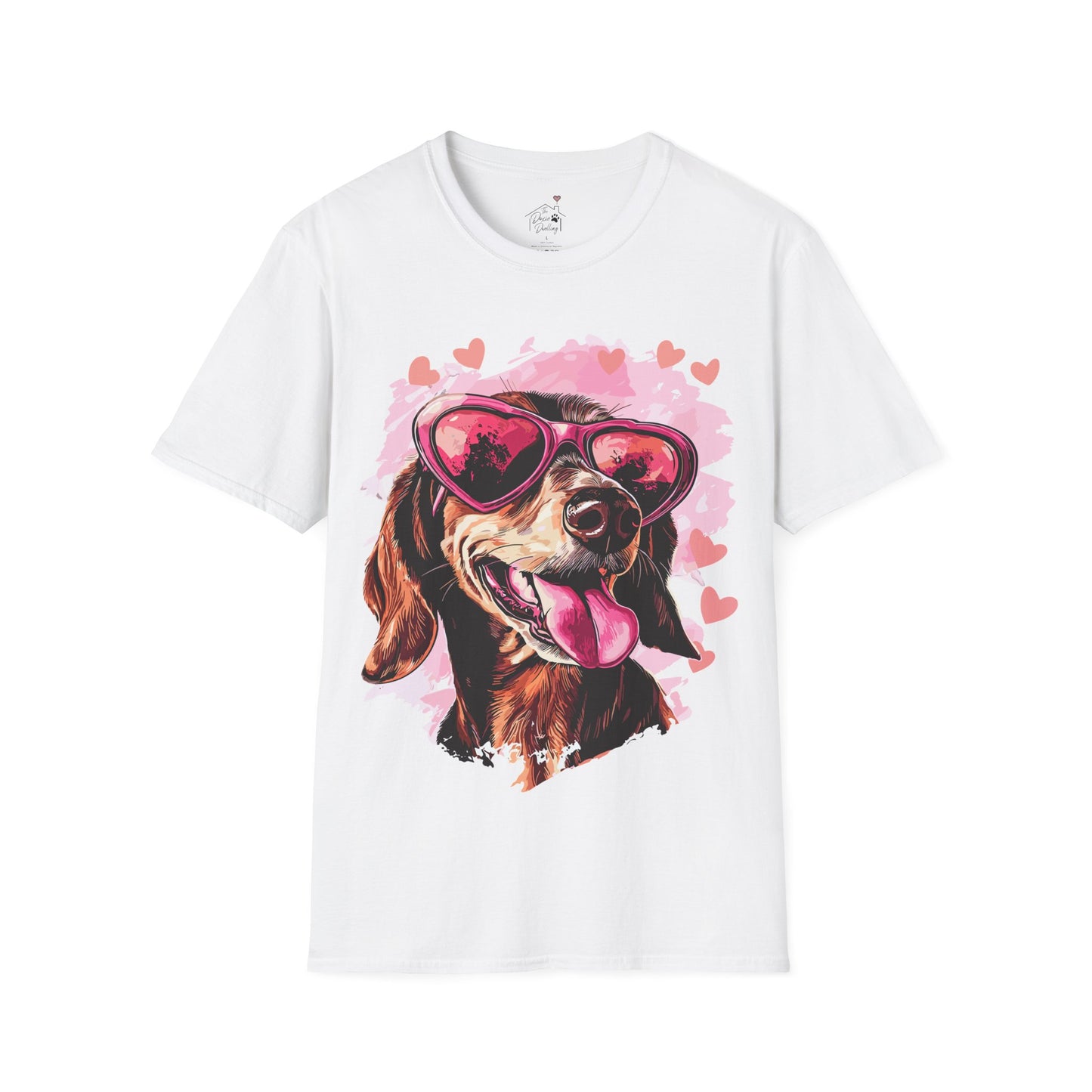 "Tanned Hearts" Tan Smooth-Haired Dachshund Unisex Softstyle T-Shirt
