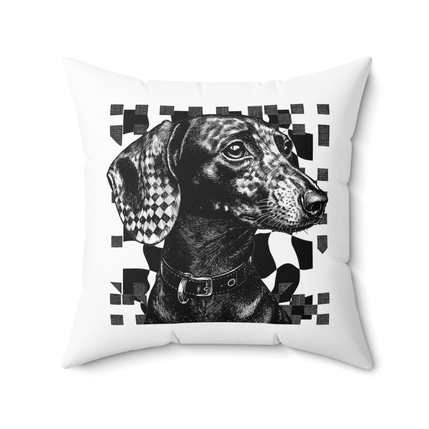 "Smooth Checked" Smooth-Haired Dachshund Square Throw Pillow
