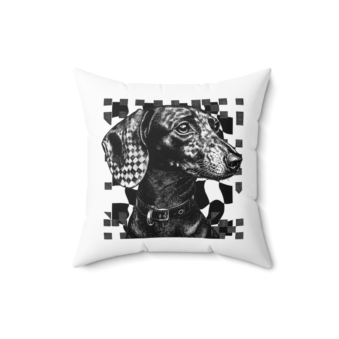 "Smooth Checked" Smooth-Haired Dachshund Square Throw Pillow