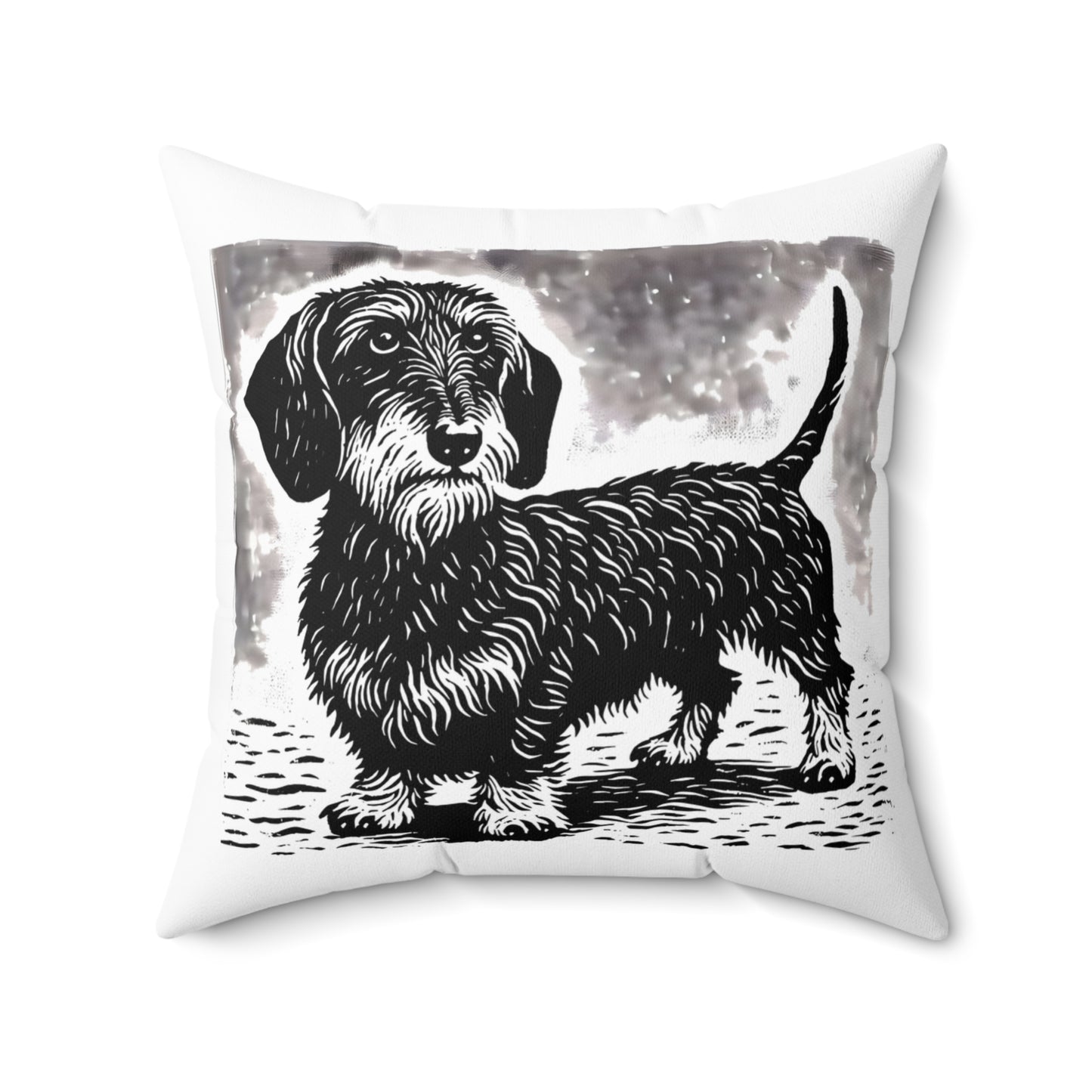 "Puppy Eyes" Wire-Haired Dachshund Square Throw Pillow