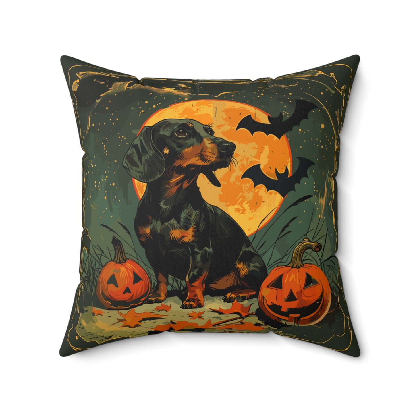 #8 Halloween Inspired Black & Tan Smooth-Haired Dachshund Throw Pillow