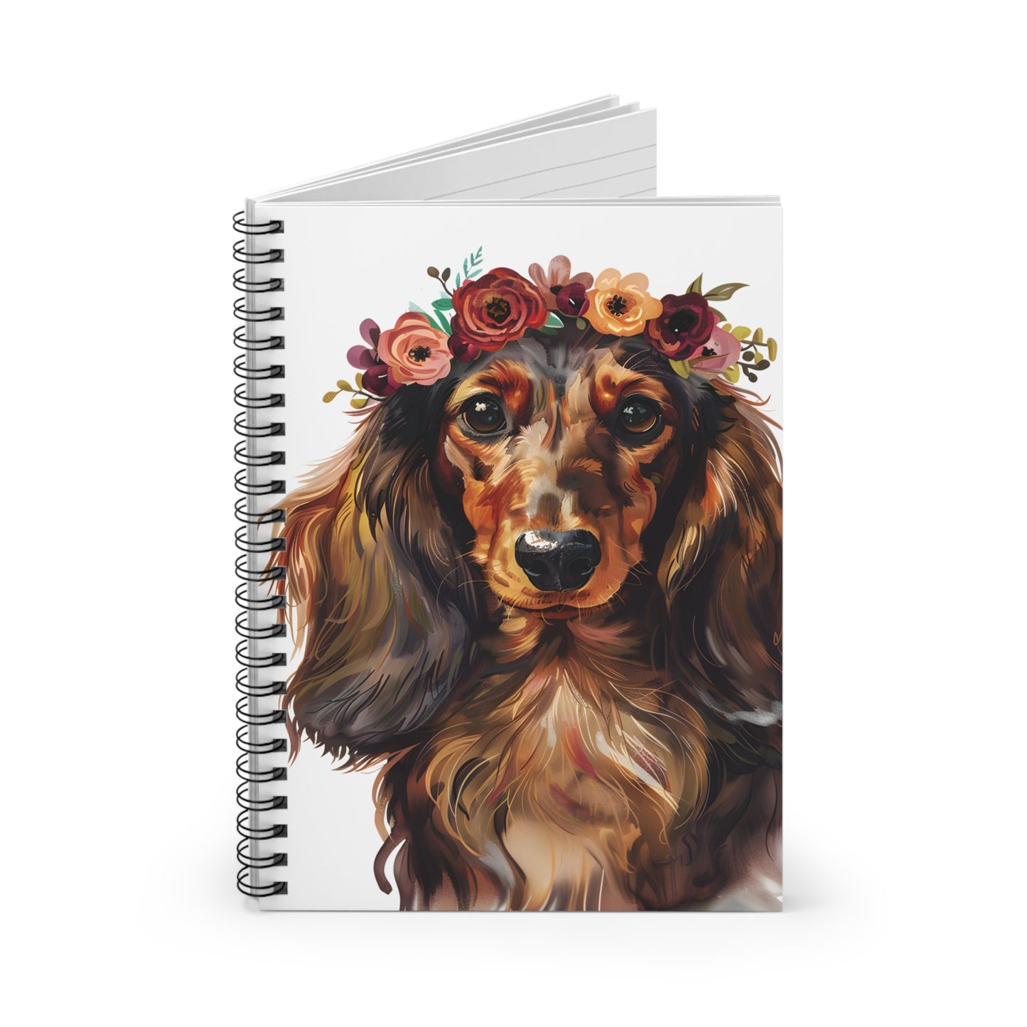"Rubies" Red Long-Haired Dachshund Ruled Line Spiral Notebook