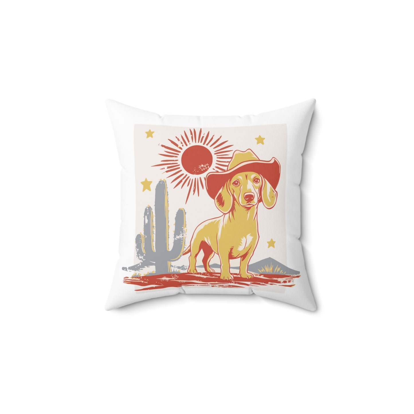 "Sunny Cowboy" Smooth-Haired Dachshund Square Throw Pillow