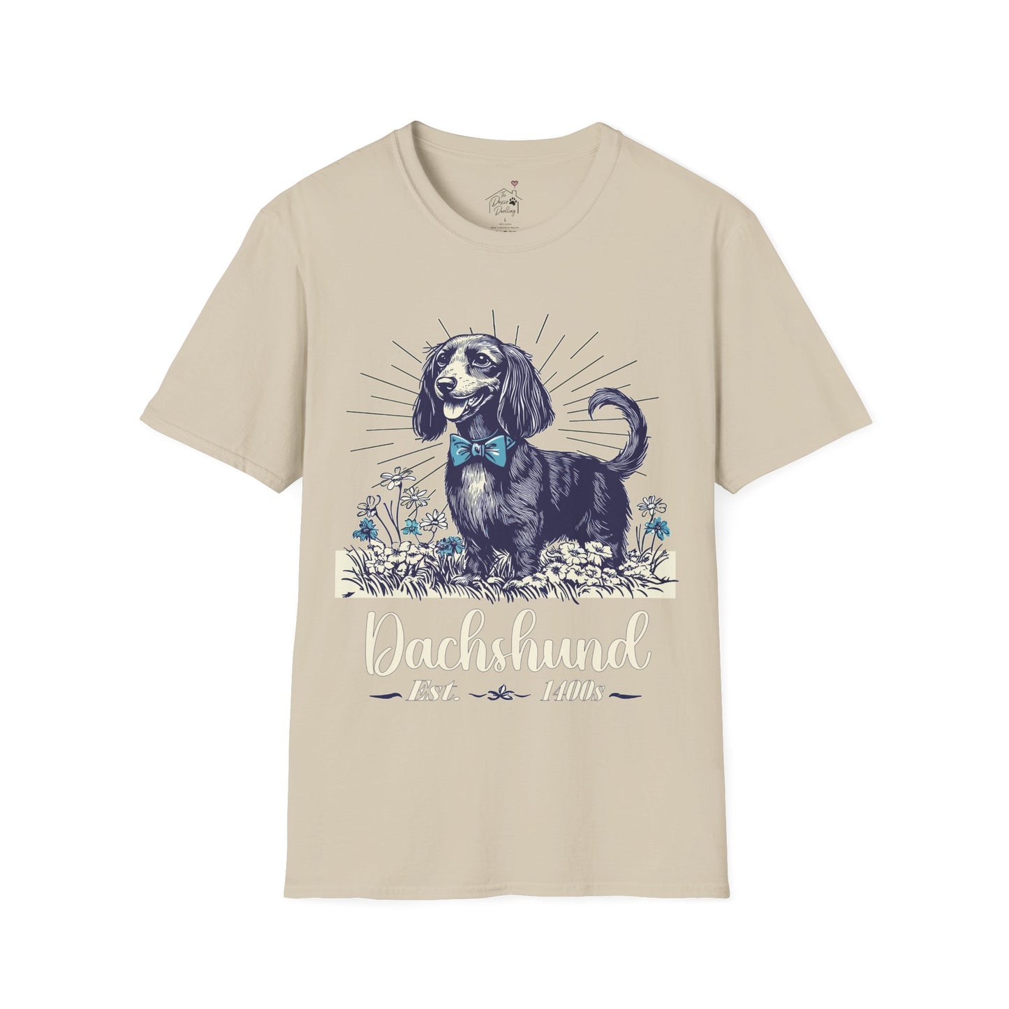 "Circa" Black & Tan Long-Haired Dachshund Unisex Softstyle T-Shirt