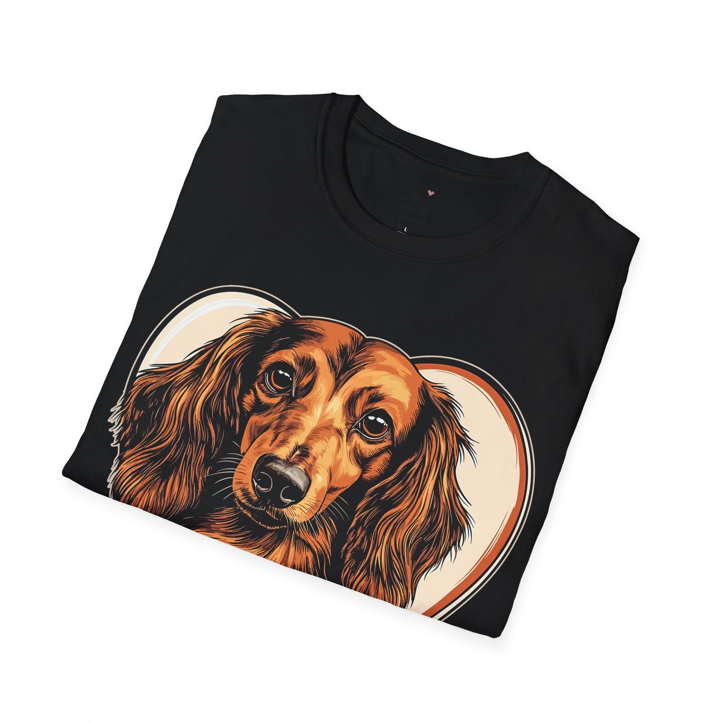 "Doxie Love" Red/Tan Long-Haired Dachshund Unisex Softstyle T-Shirt