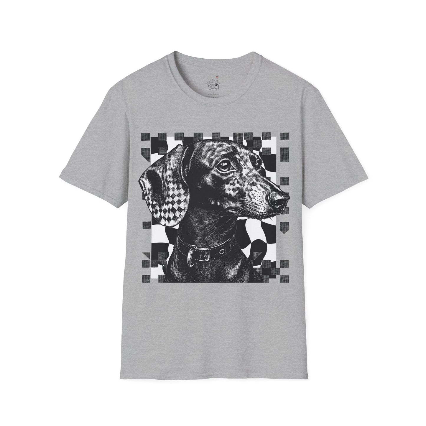 "Smooth Checked" Black & Tan Smooth-Haired Dachshund Unisex Softstyle T-Shirt