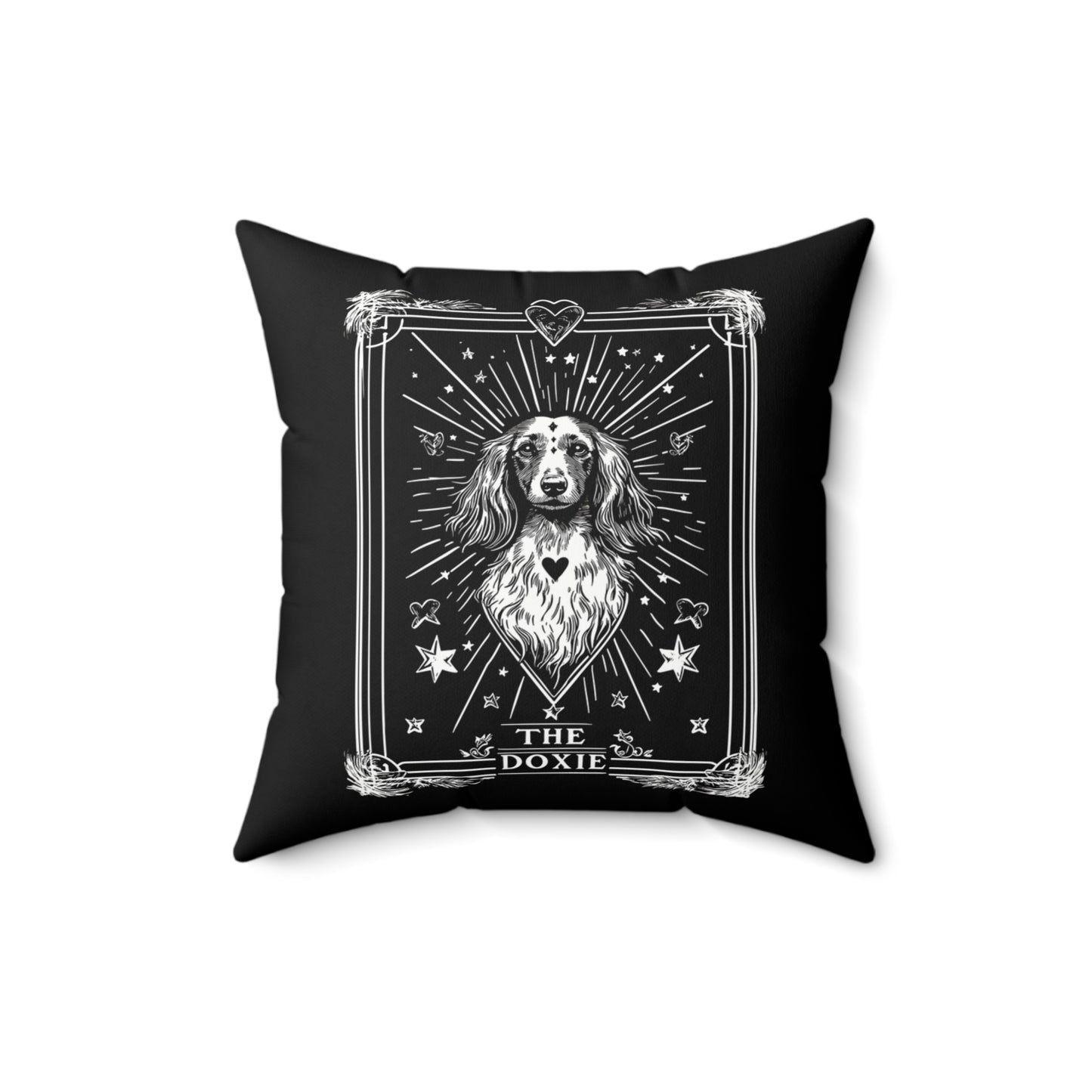 "Long Tarot" Long-Haired Dachshund Square Throw Pillow