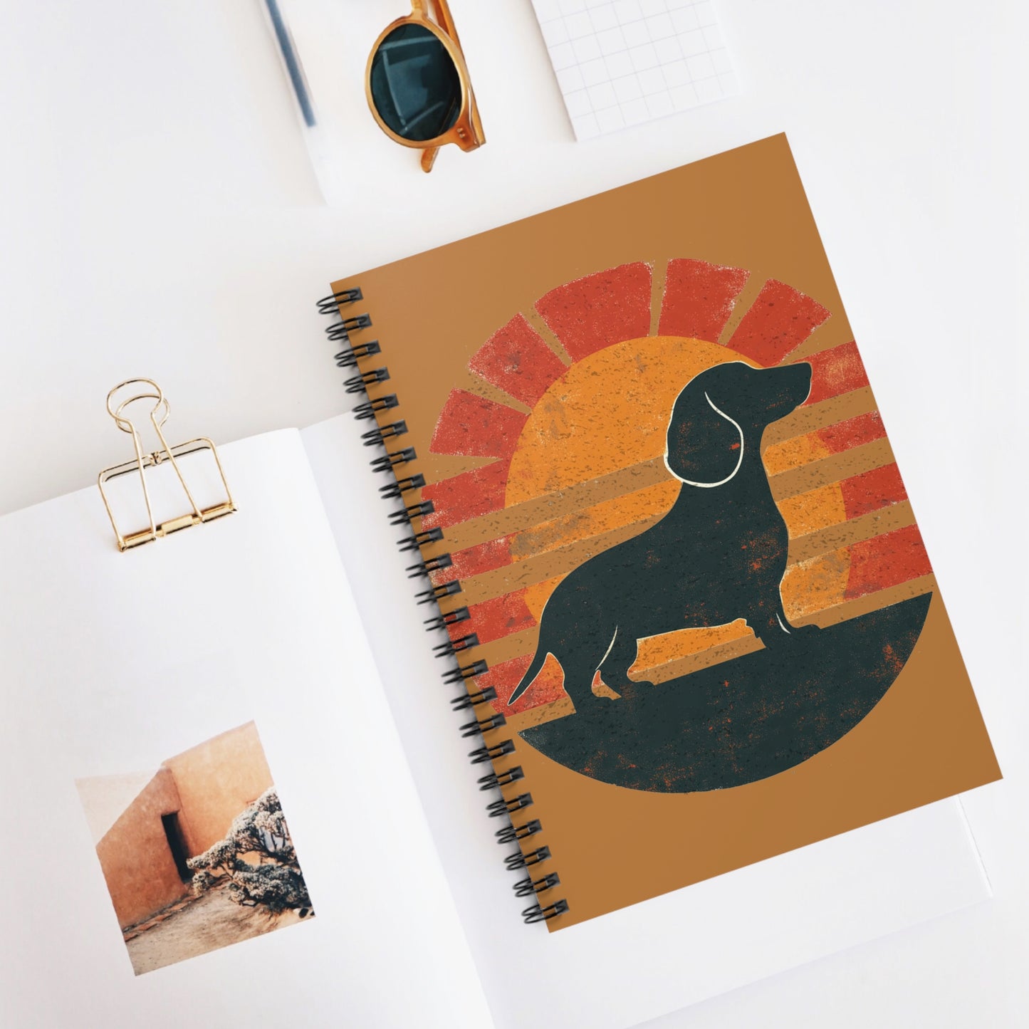 "Smooth Sunset" Smooth-Haired Dachshund Ruled Line Spiral Notebook