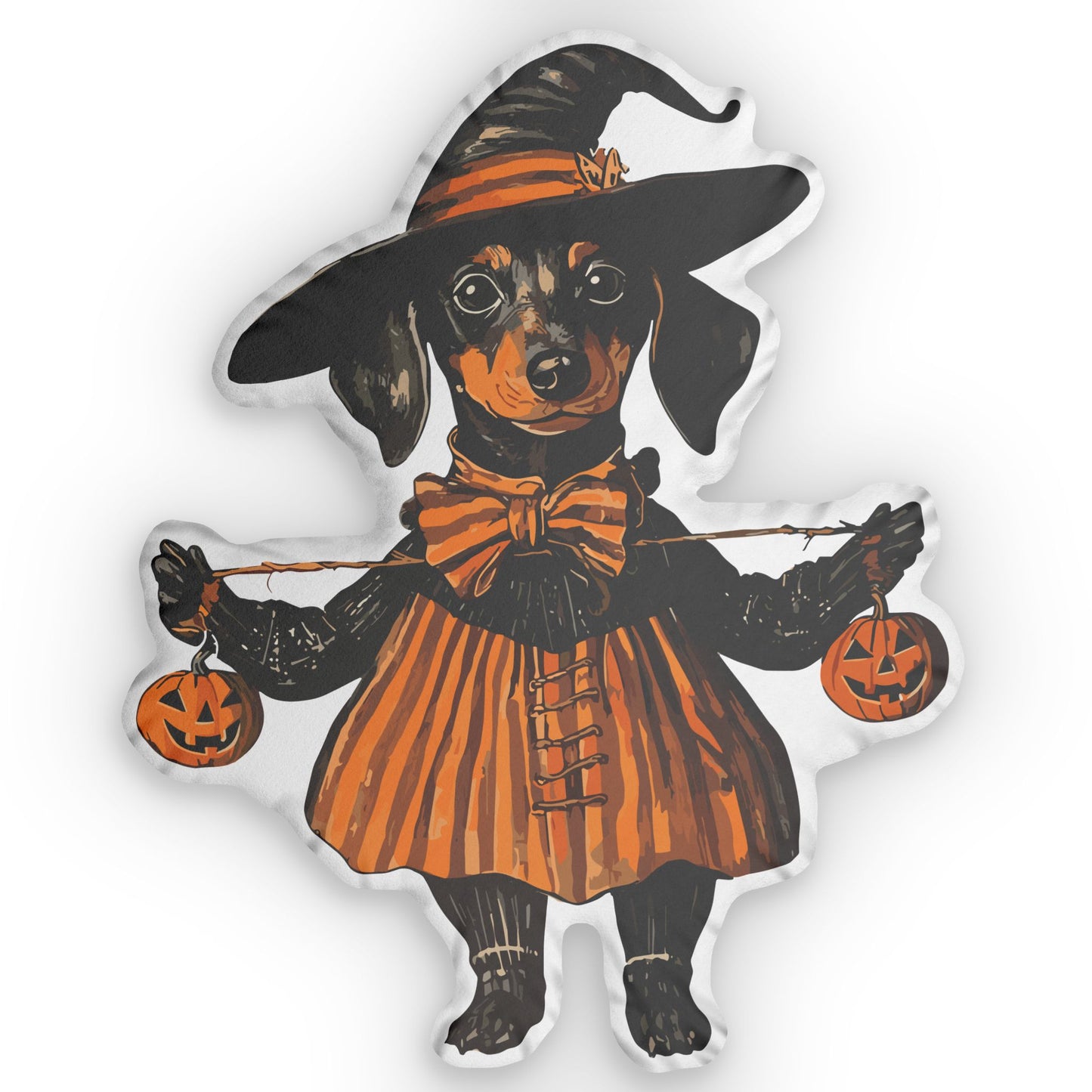 #11 Vintage Halloween Inspired Black & Tan Smooth-Haired Dachshund Custom Shaped Pillow