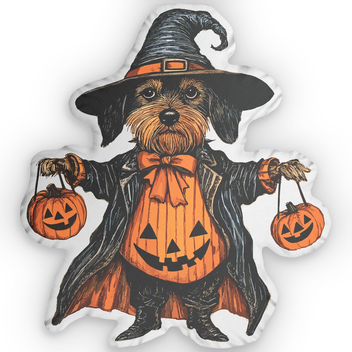 #26 Vintage Halloween Inspired Wire-Haired Dachshund Custom Shaped Pillow