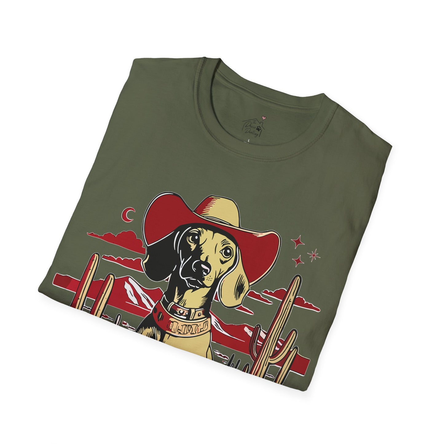 "Space Cowboy" Tan Smooth-Haired Dachshund Unisex Softstyle T-Shirt