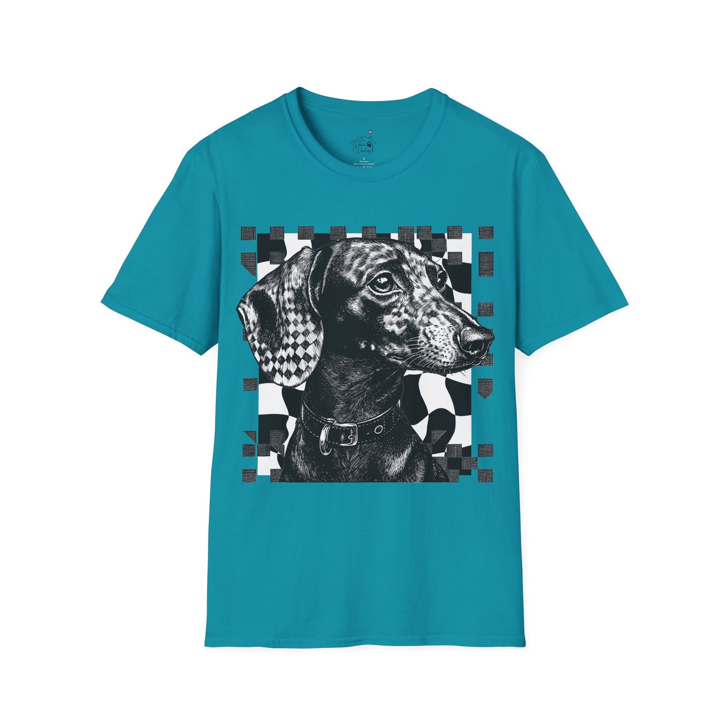 "Smooth Checked" Black & Tan Smooth-Haired Dachshund Unisex Softstyle T-Shirt