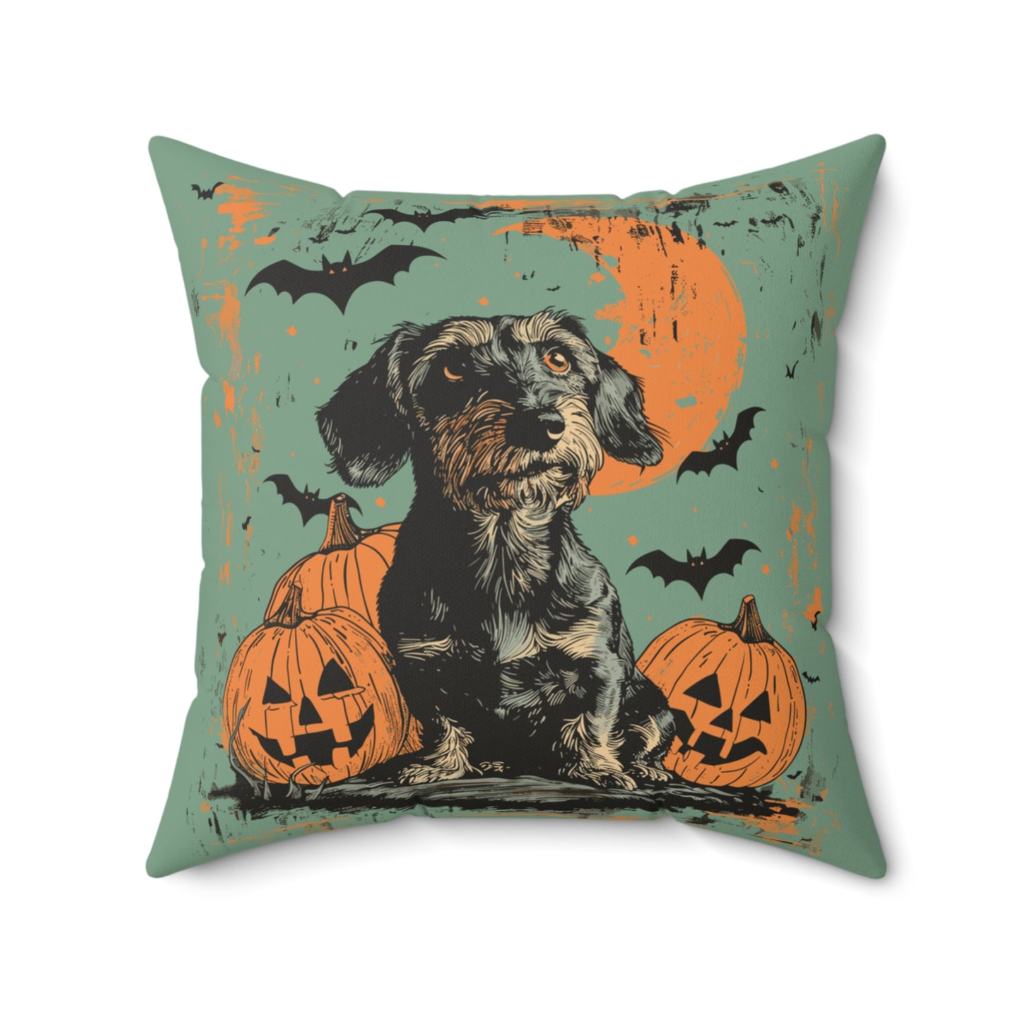 #34 Halloween Inspired Wire-Haired Dachshund Throw Pillow