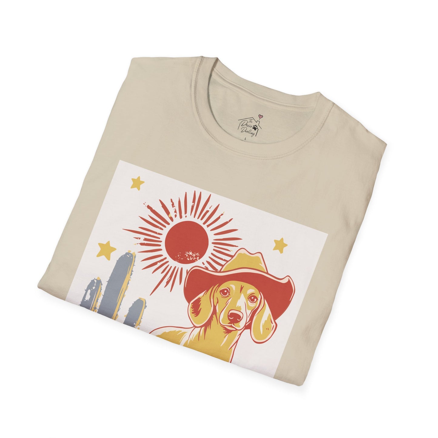 "Sunny Cowboy" Tan Smooth-Haired Dachshund Unisex Softstyle T-Shirt